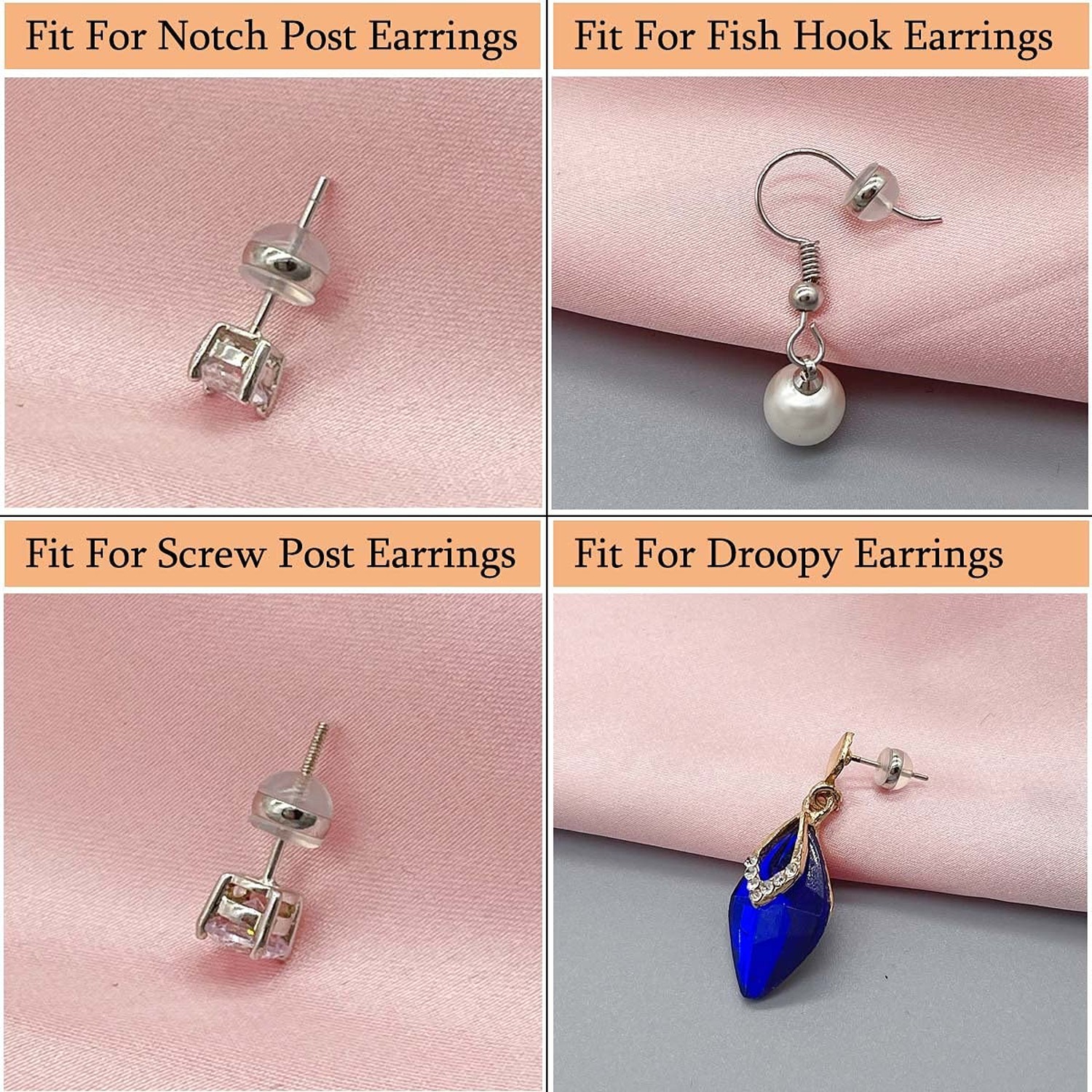 DELECOE 12pcs Soft Silicone Earring Backs for Studs Silver&Gold Belt Rubber E...