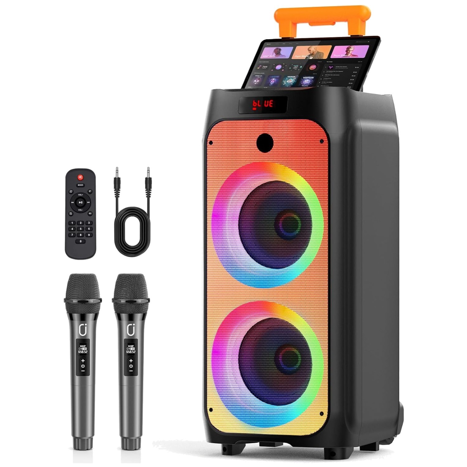 Portable PA System with Dual Subwoofers & 2 Mics for Events