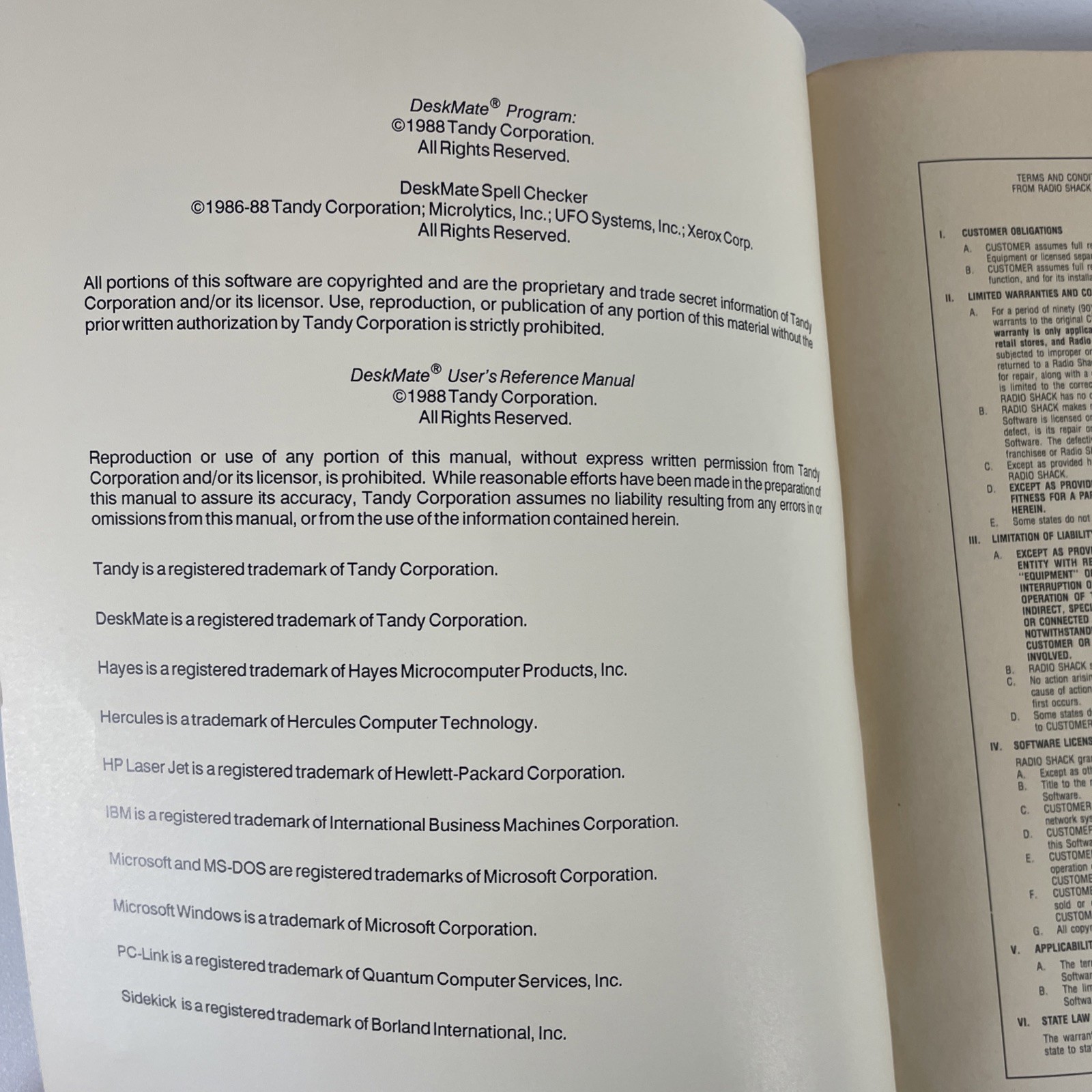 Tandy Deskmate Users Reference Manual 1988 Radio Shack Tandy Computer Manual