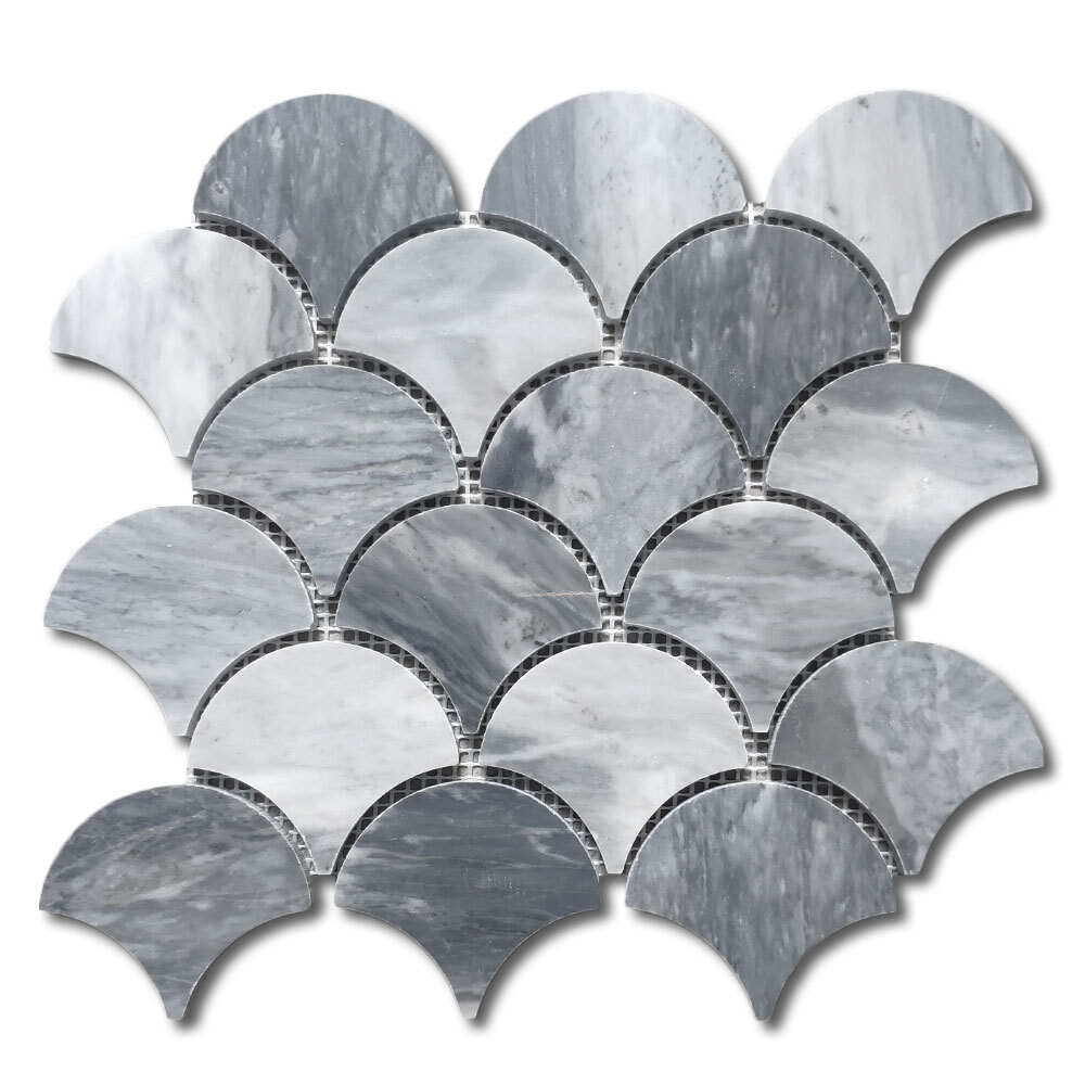 K993XP Bardiglio Gray Marble Fish Scale Fan Shell Shape Mosaic Tile Polished