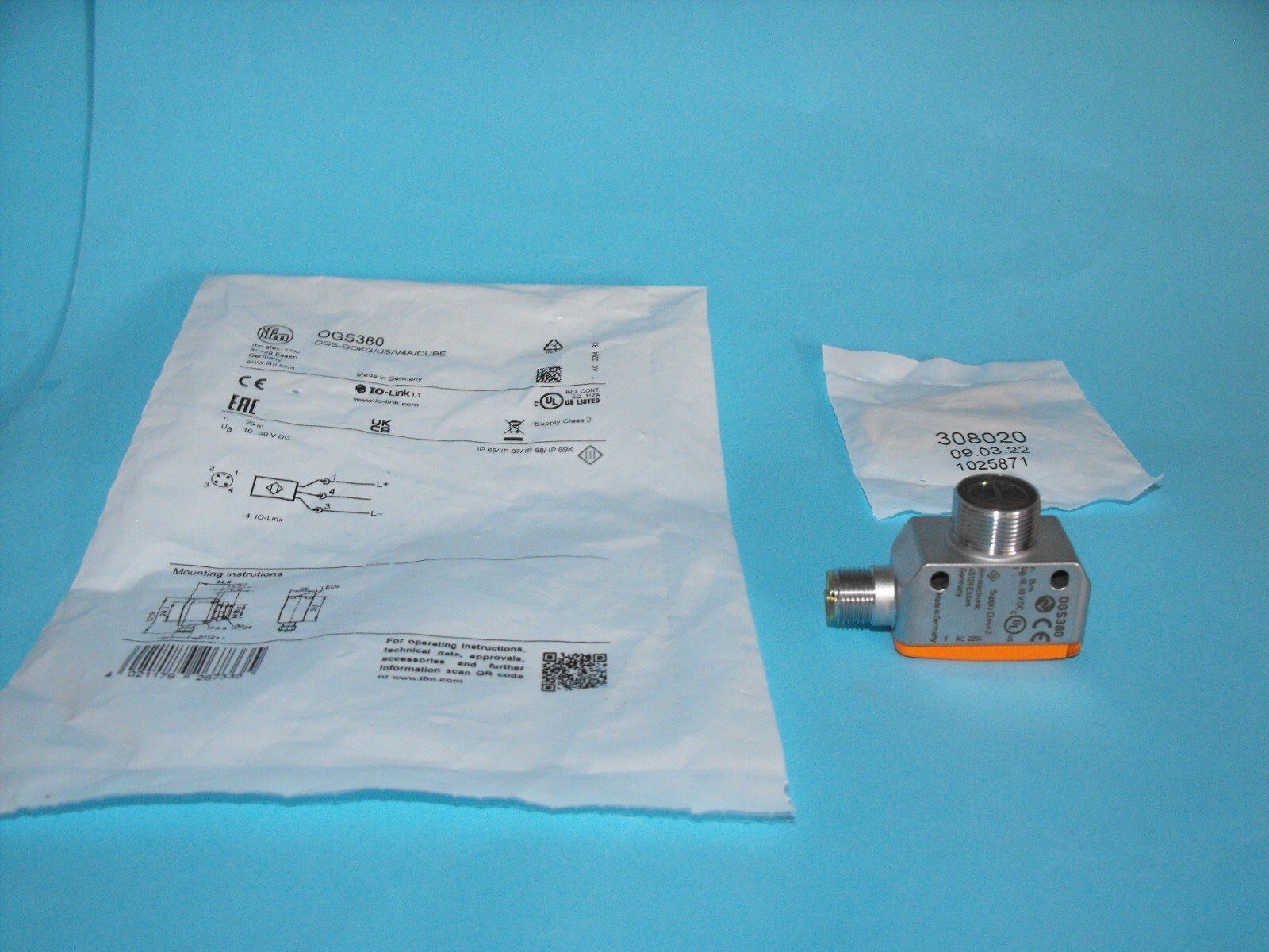 IFM Electronic OGS380.OGS-OOKG/US/V4A/CUBE.Through-beam Sensor Sender.NEW