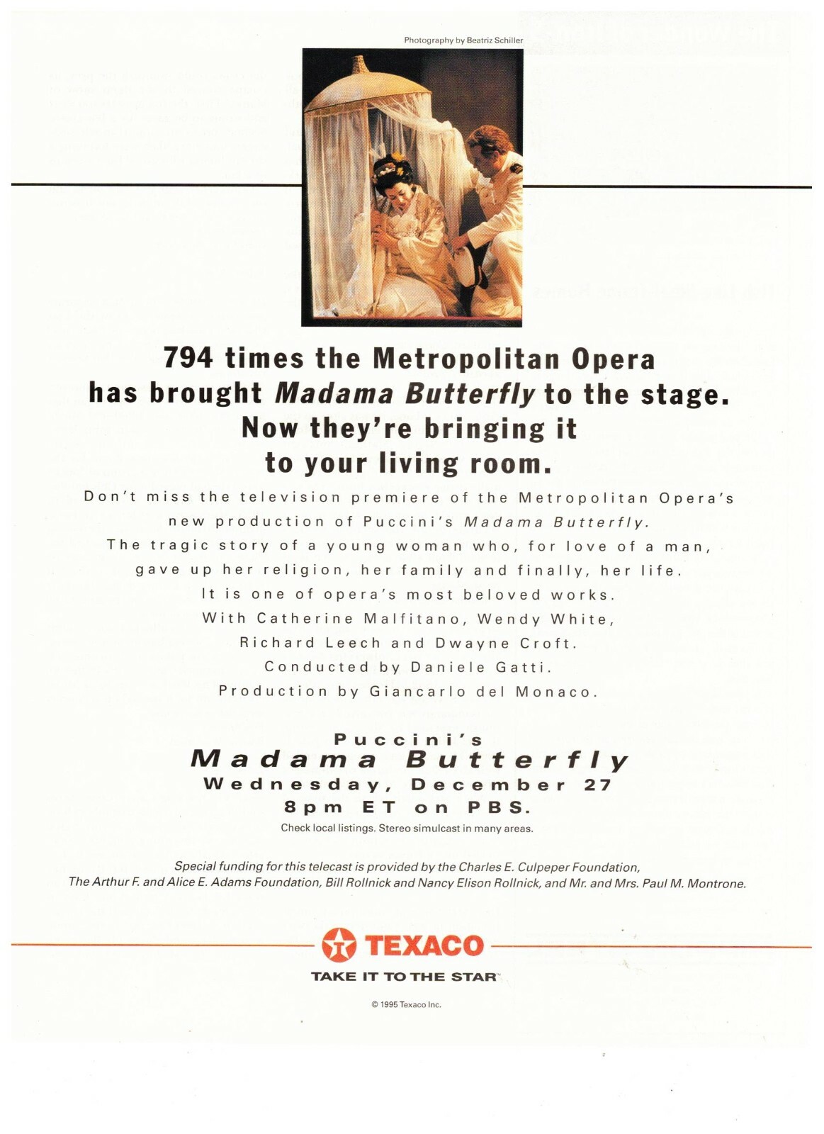 1997 Texaco Metropolitan Opera Madama Butterfly Vintage Print Advertisement