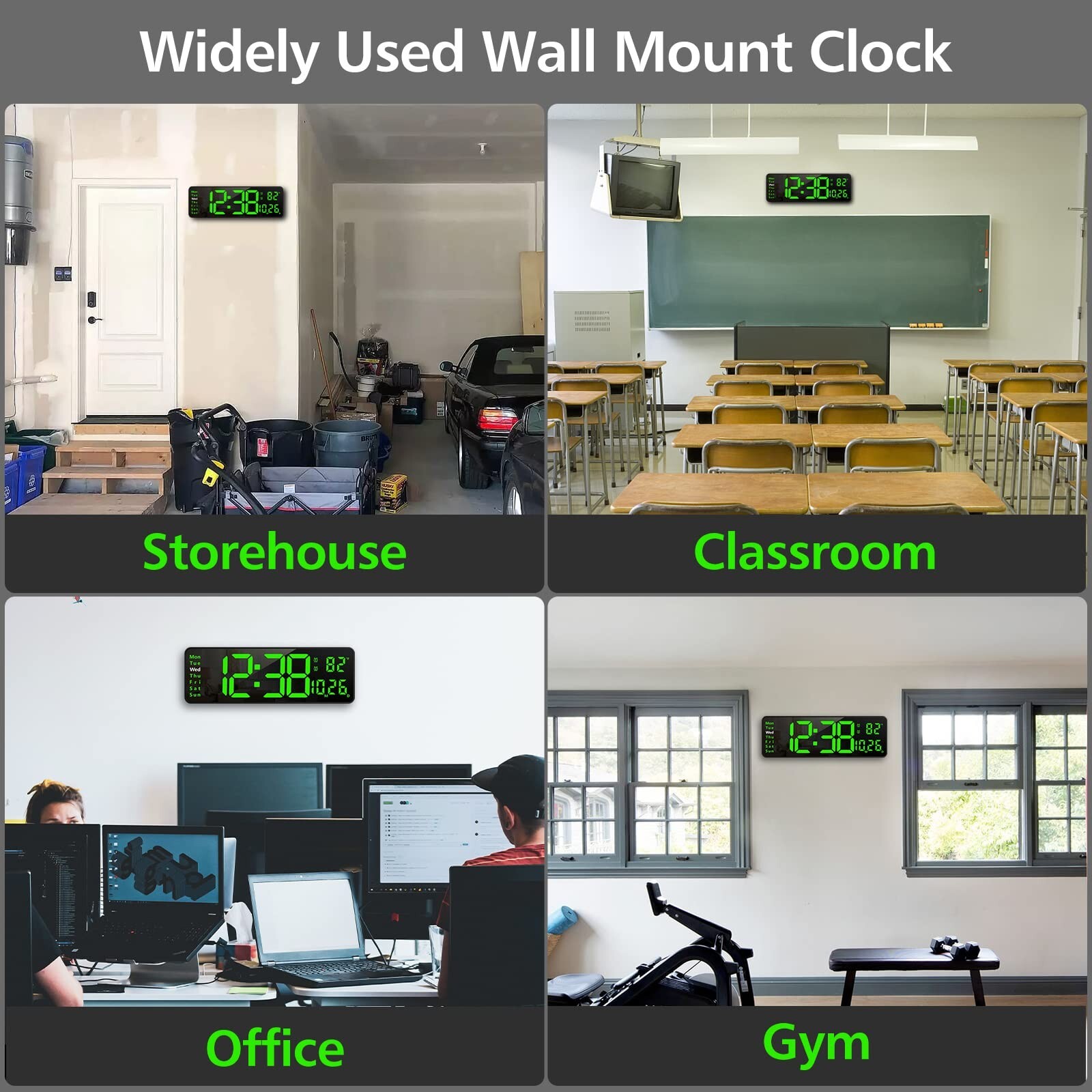16" Large Digital Wall Clock with Remote, Large Display LED Wall Clock for Li...