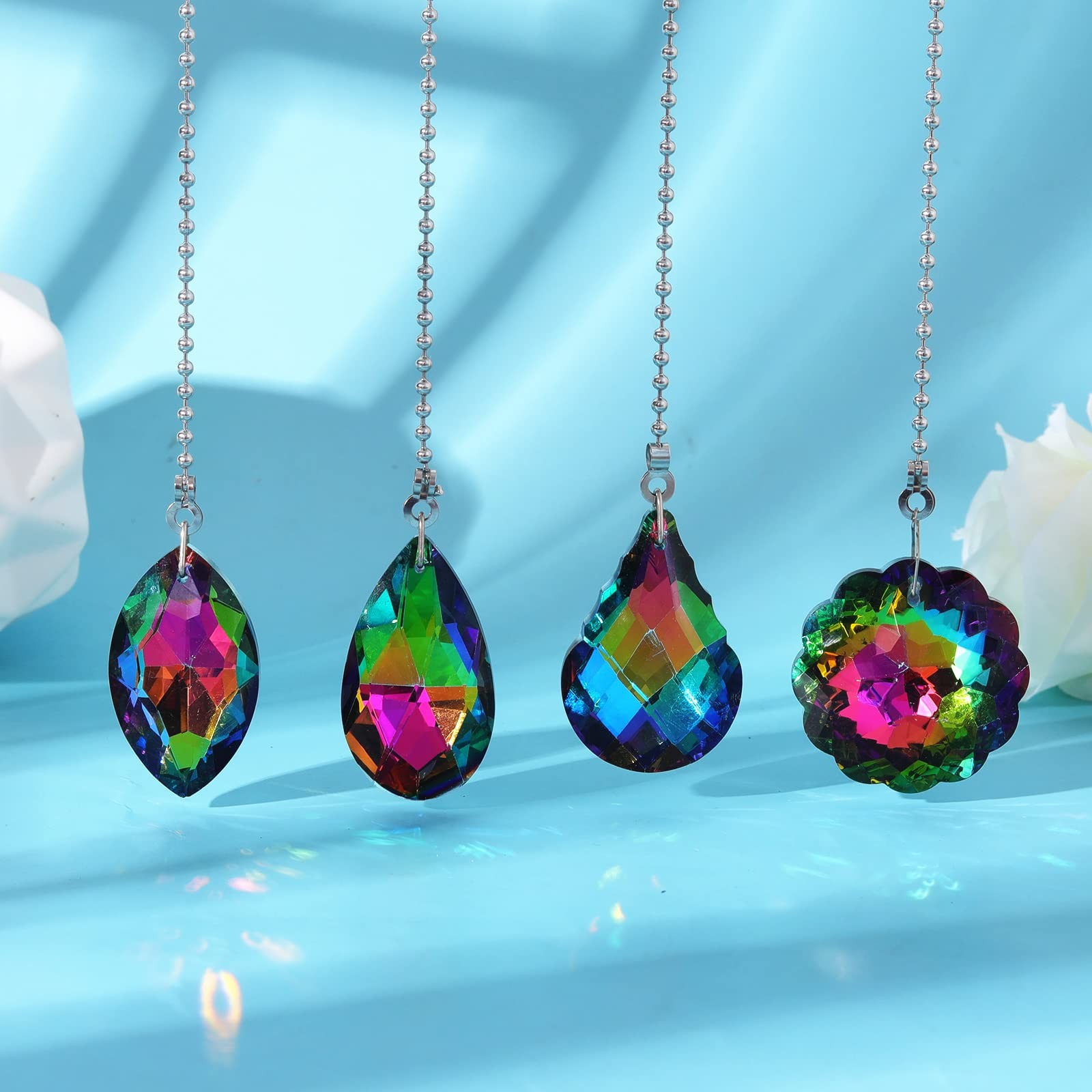 4 Pieces Crystal Ceiling Fan Pull Chain Rainbow Maker Pull Chain Extension fo...