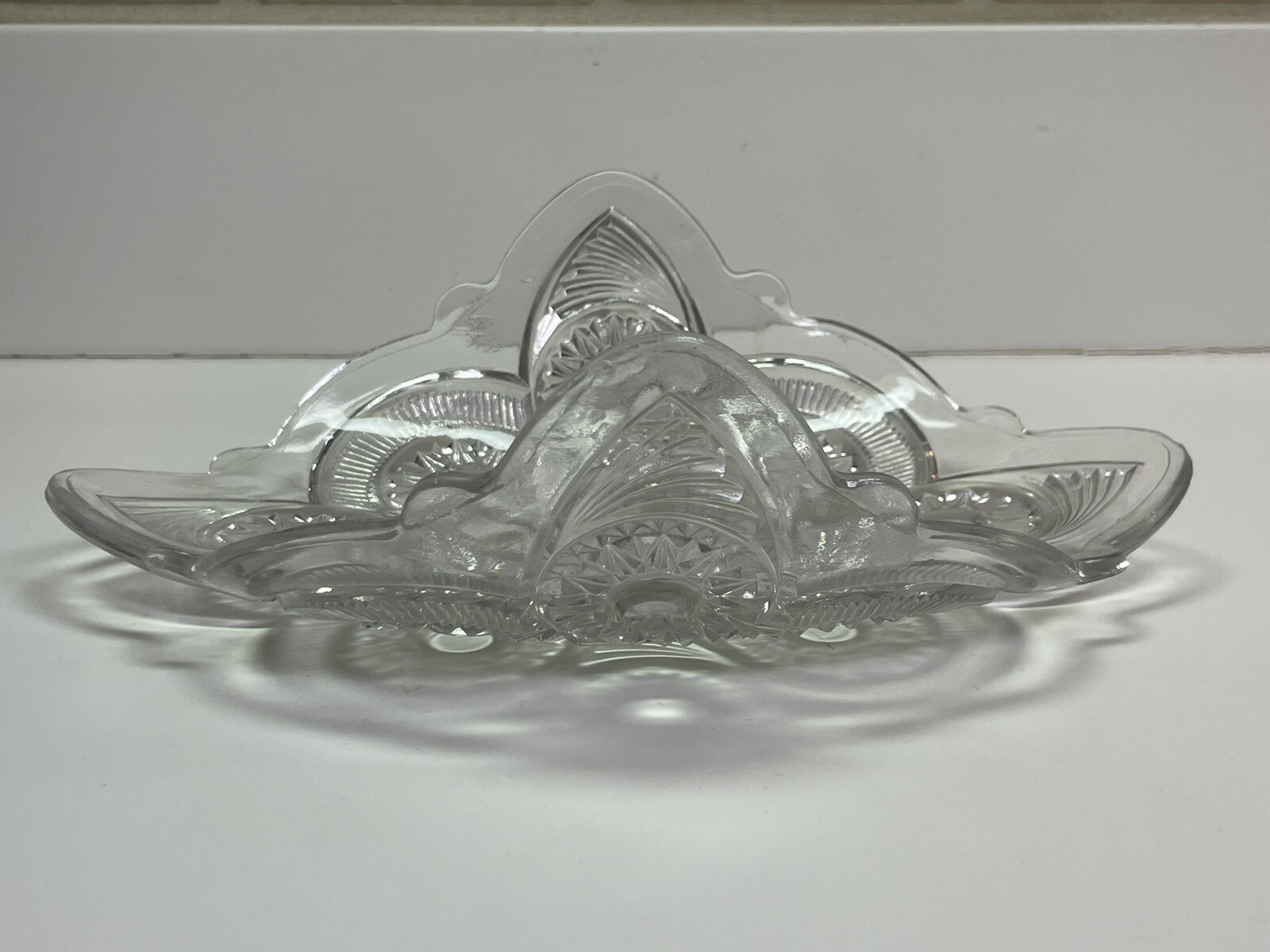 Clear Pressed Glass Square Curved Dish