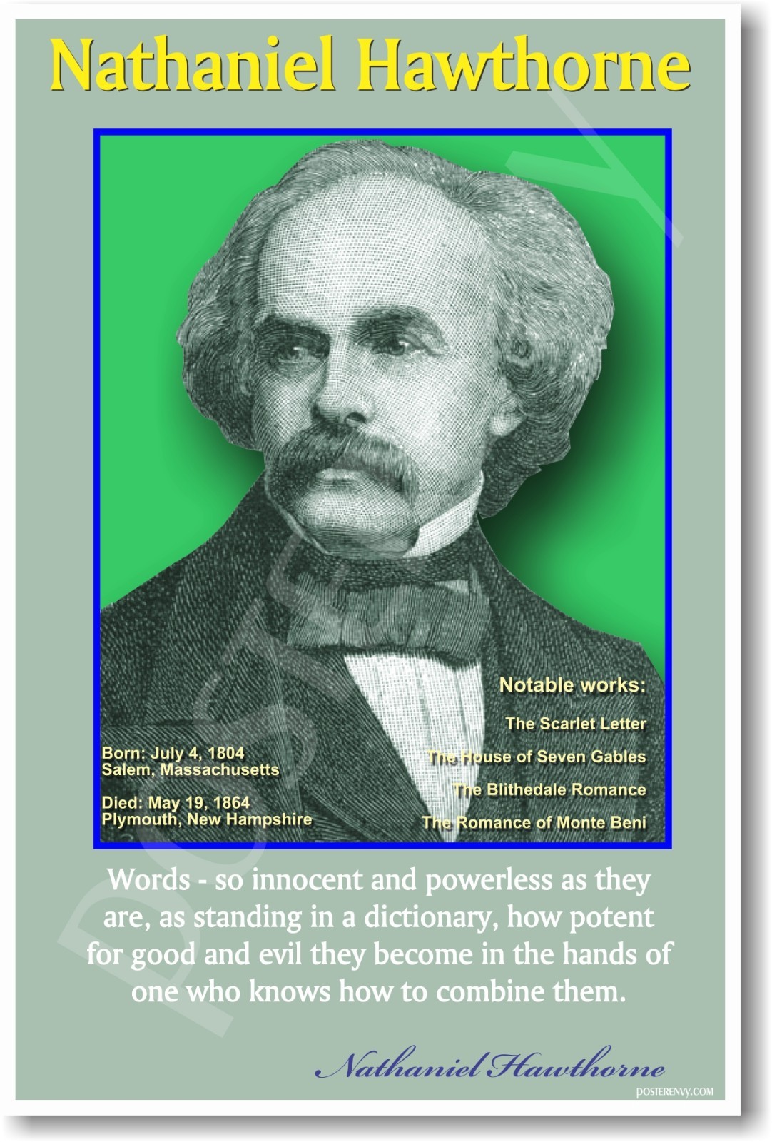 American Author Nathaniel Hawthorne - NEW Literature Classroom School POSTER