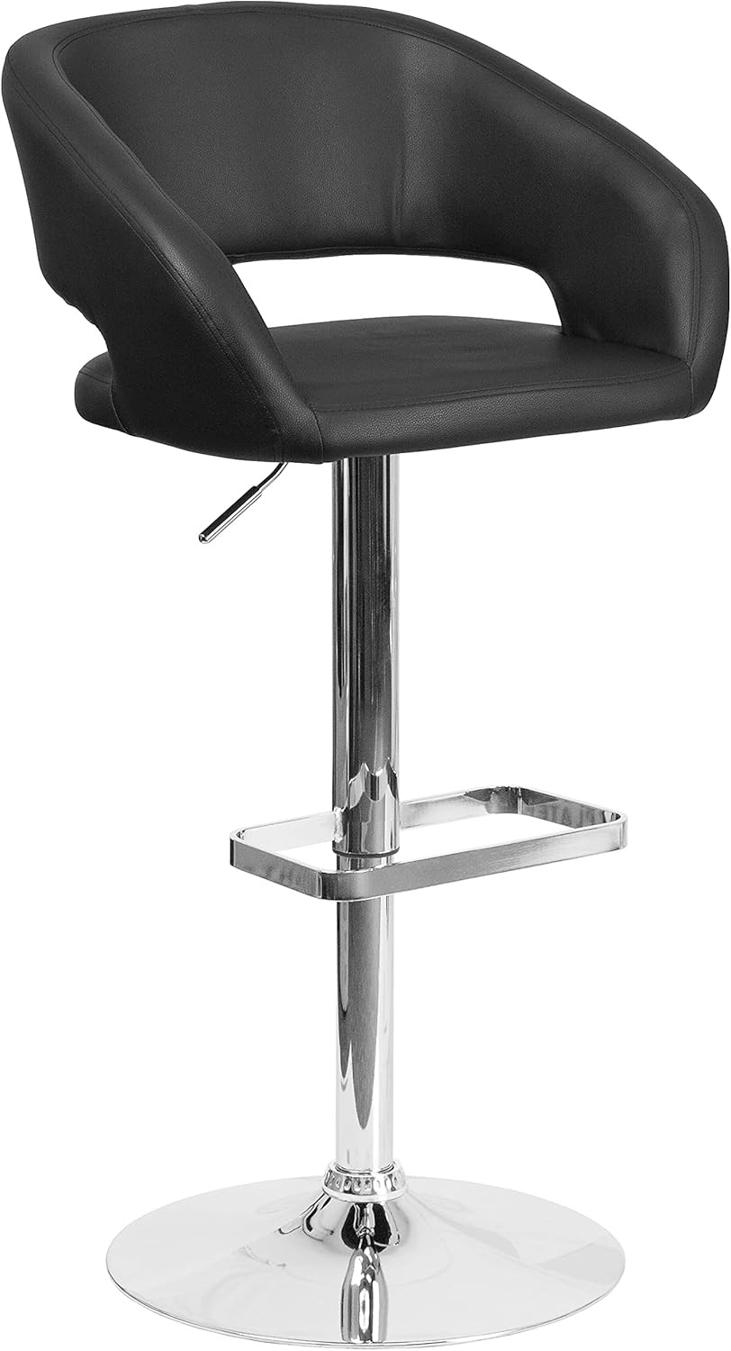 Flash Furniture Black Vinyl Height Barstool Rounded Mid-Back Chrome Base