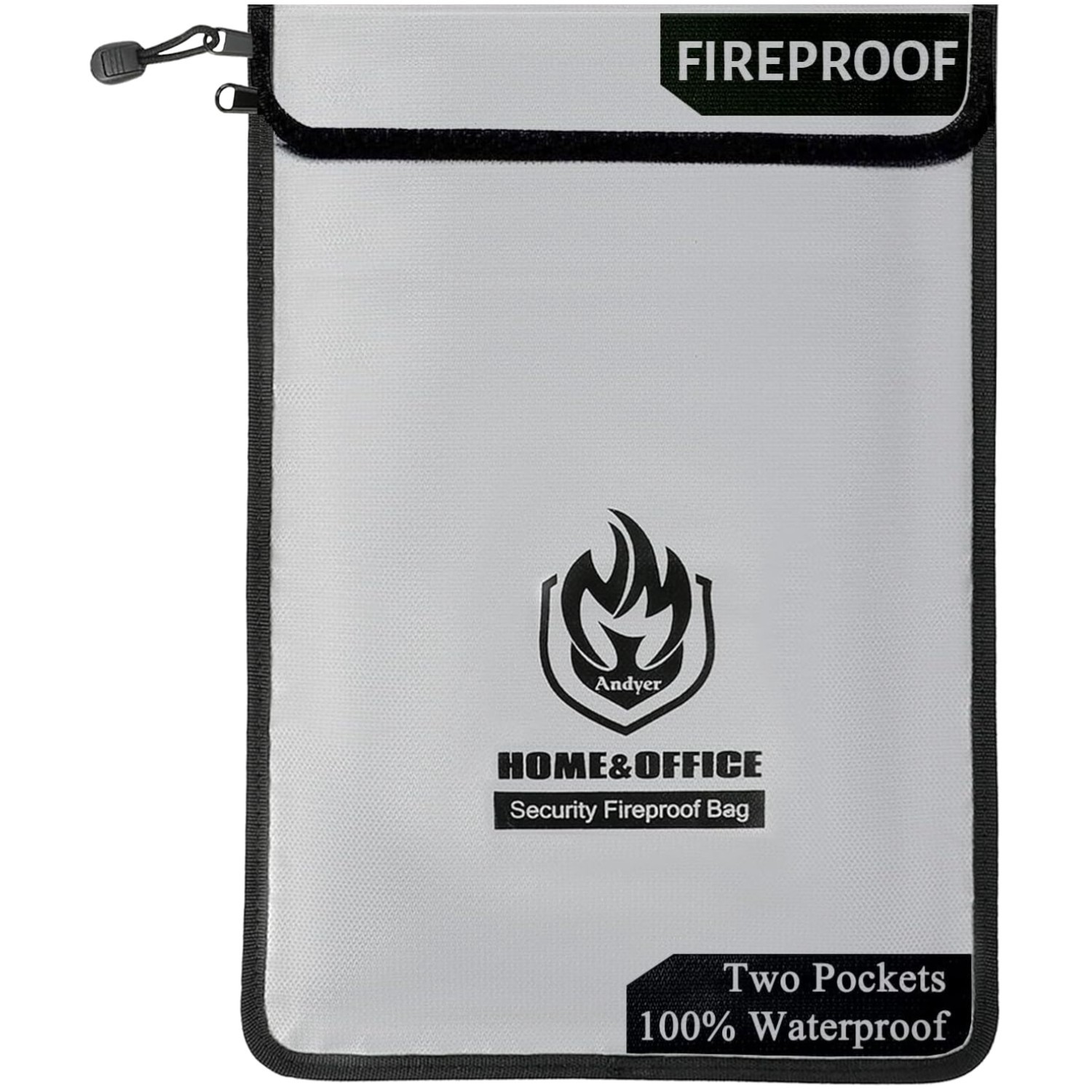 Large Capacity Fireproof Document Bag, Water Resistant, Grey