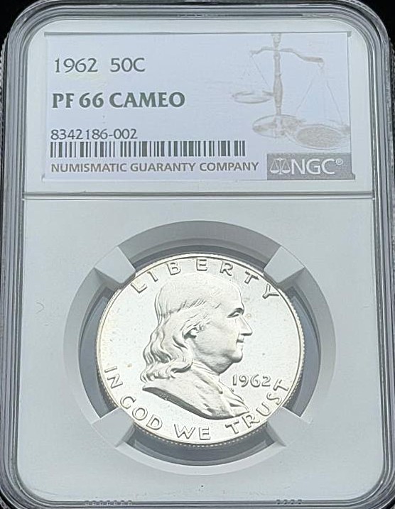 1962 FRANKLIN HALF DOLLAR , NGC PF-66, CAMEO, NICE EYE APPEAL! #002
