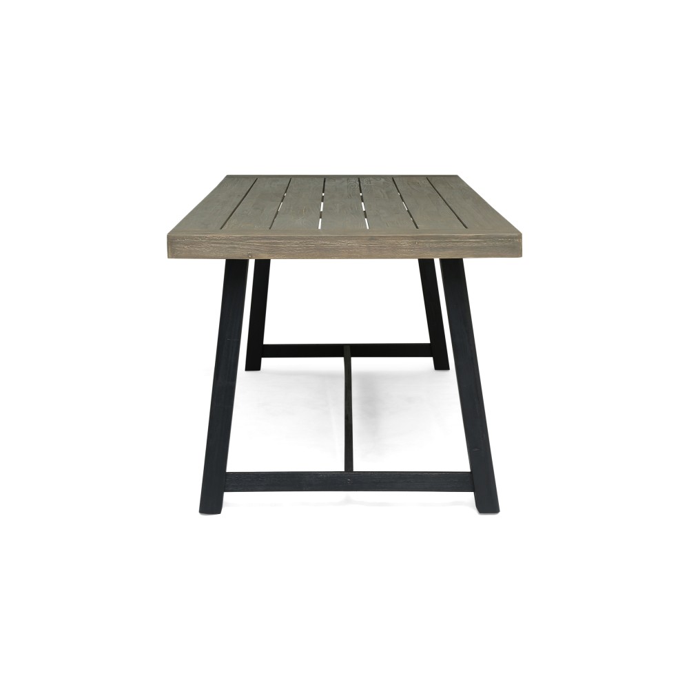 Rustic Acacia Wood Outdoor Dining Table, Slat Panel Top, Gray & Black