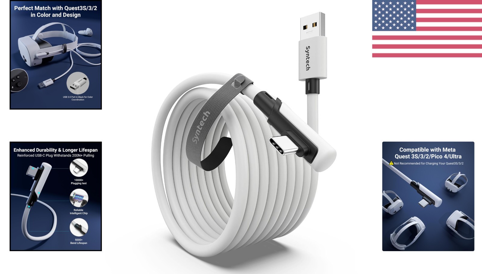 Durable 16FT USB-C Link Cable for PCVR - Designed for Oculus & Meta Quest
