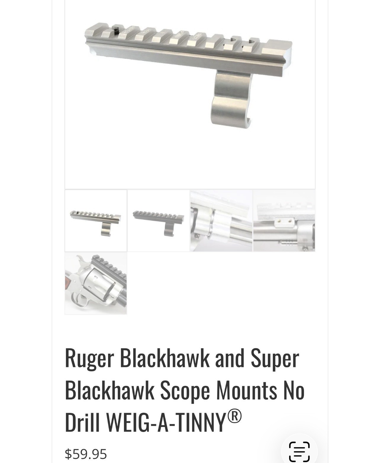 Weigand Combat® Ruger® Super Redhawk® scope mount WEIG-A-TINNY® Silver SRHS454