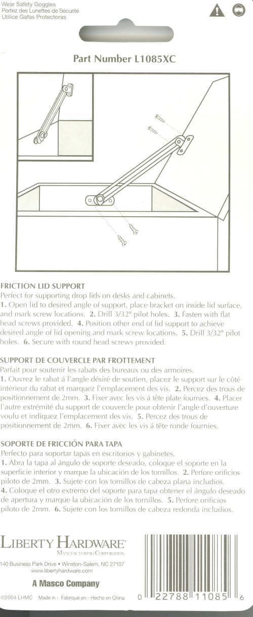 Friction Lid Support - 6" - Left Hand
