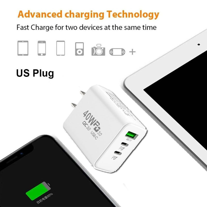 For iPhone 15 Pro Max iPad Fast Charger 40W Double PD USB C Adapter Type C Cable
