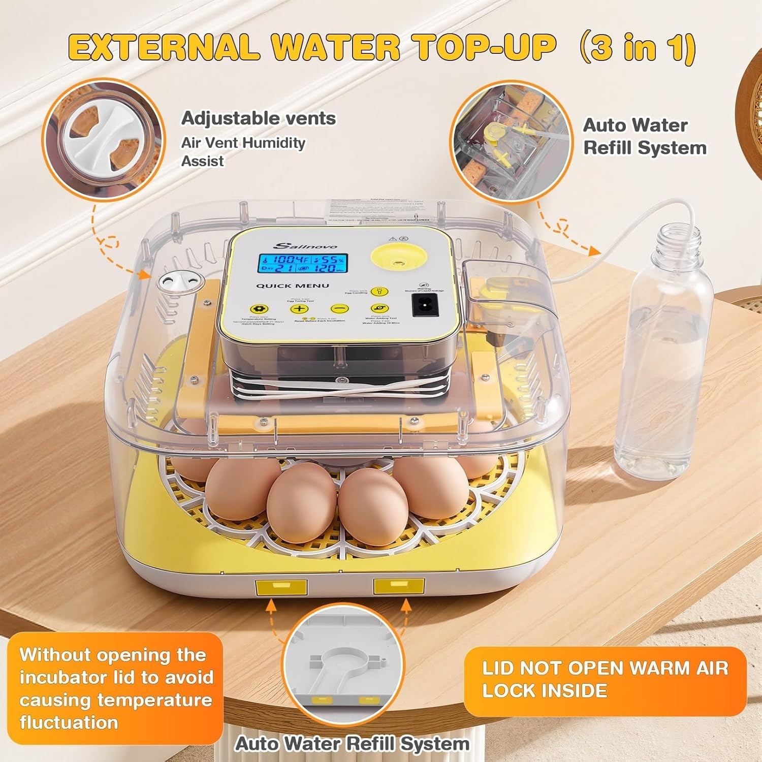 12 Egg Incubator with Automatic Water Refill for Hatching Eggs Auto Egg Turning~