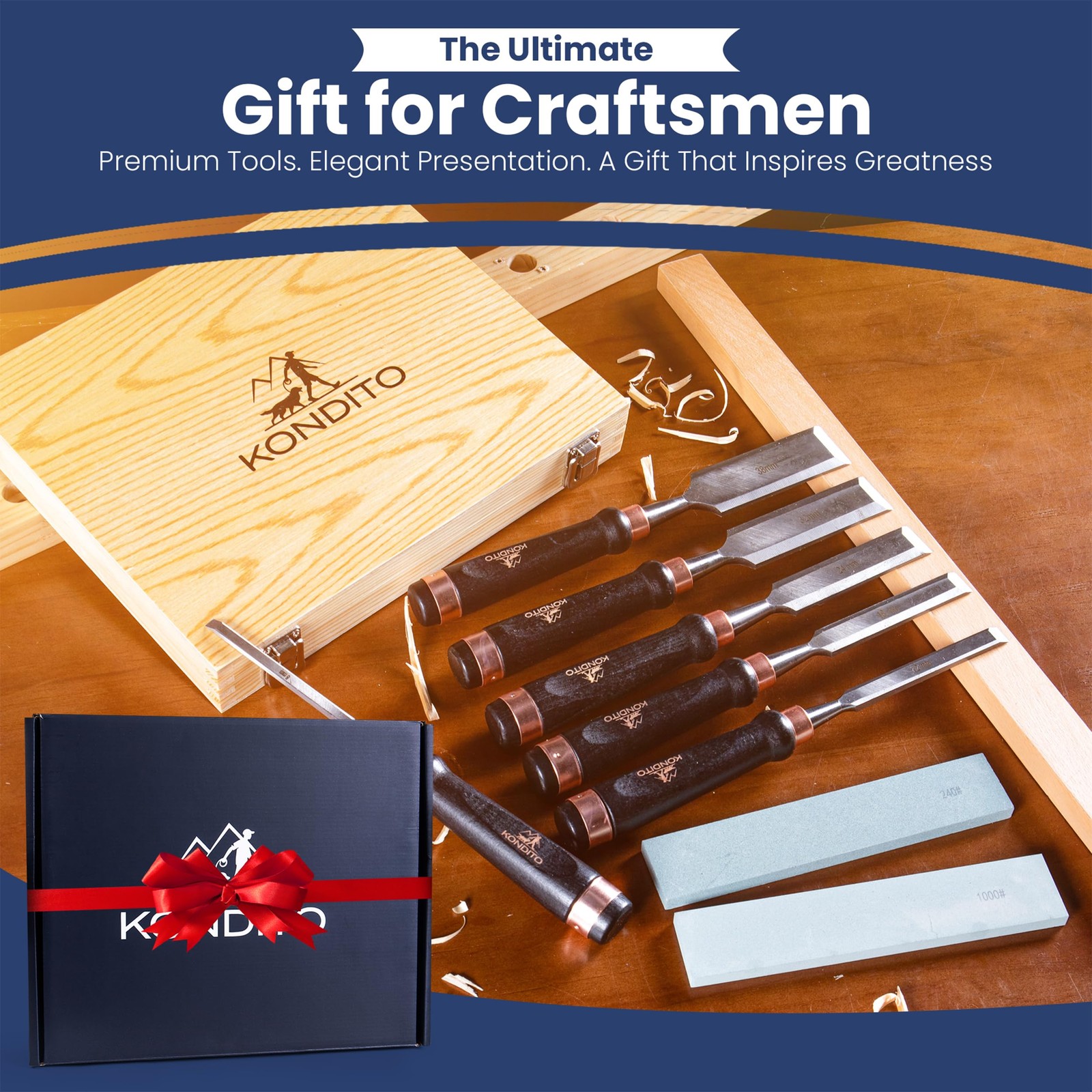 Professional Wood Chisel Set – Complete Chisel Kit with 6 CRV60 Steel Blades ...