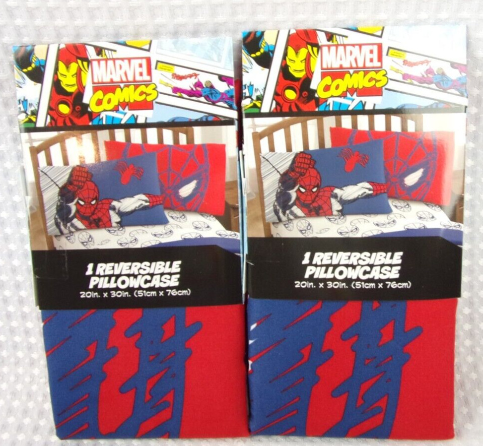 Lot 2 Marvel Comics Spider-Man Reversible Pillowcase Standard Size (20"x30") NEW