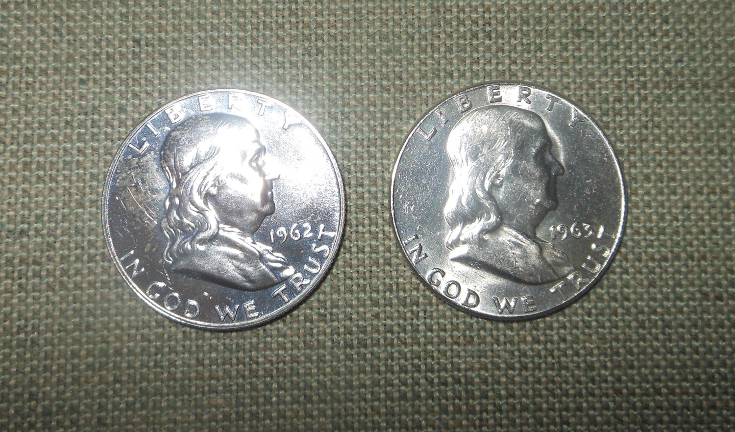 1962 P & 1963 P Proof Silver Ben Franklin Half Dollars