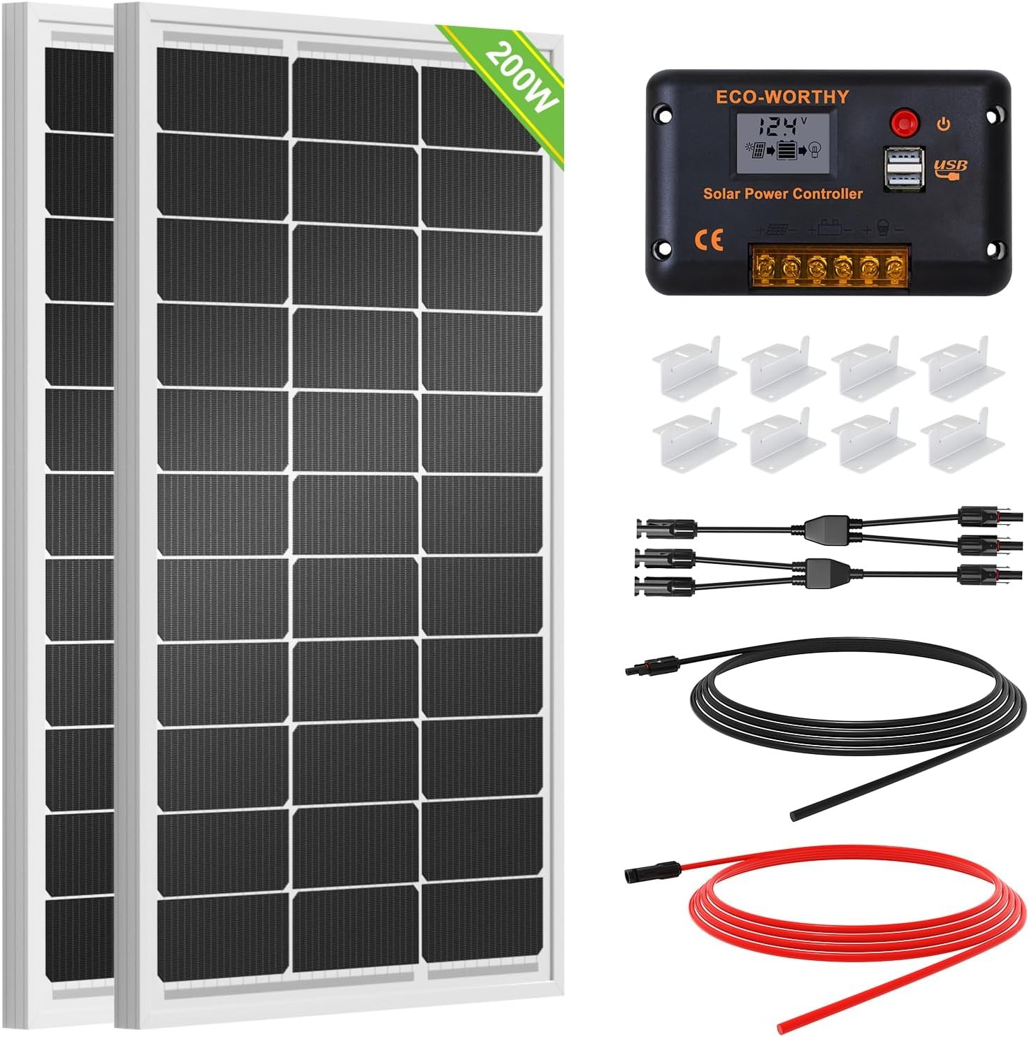 200W 12V Solar Panel Kit ECO WORTHY PWM Controller