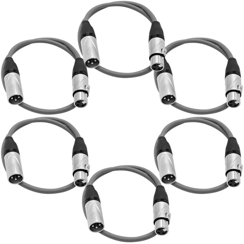 6 Pack Gray 2ft XLR Patch Cables