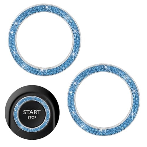 2PCS Car Bling Engine Start Ring Decal, Crystal Auto Push Start Light Blue
