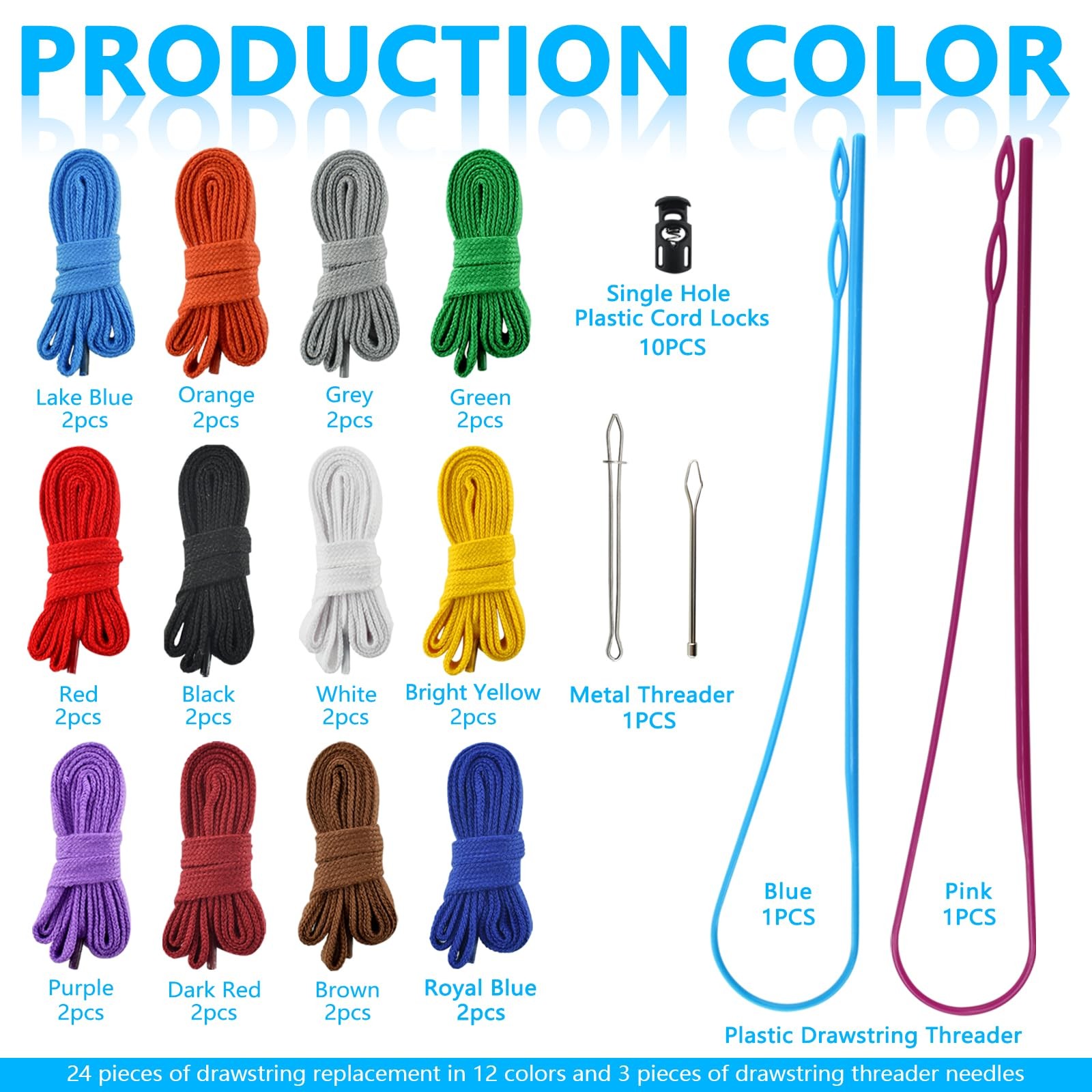24Pcs Replacement Drawstring with Threaders for Sweatshirt Hoodie Strings Sho...