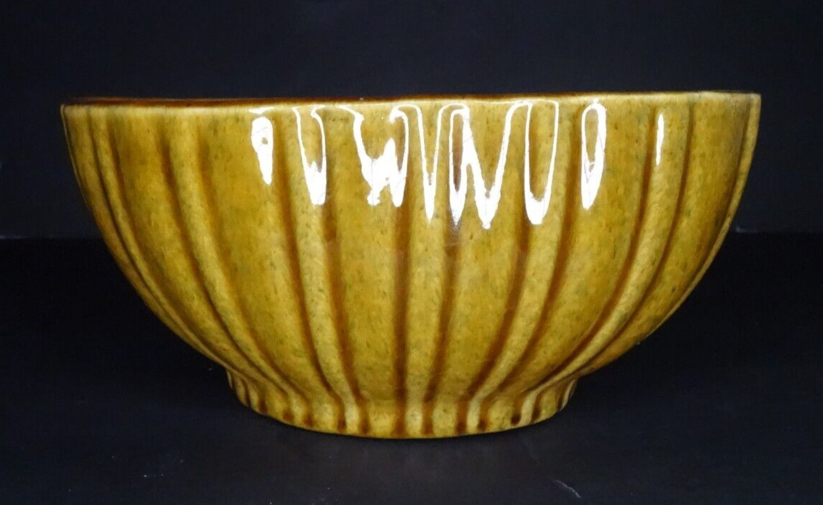 1940's Haeger USA Pottery Windowsill Oval Flower Planter Mottled Brown Ribbed