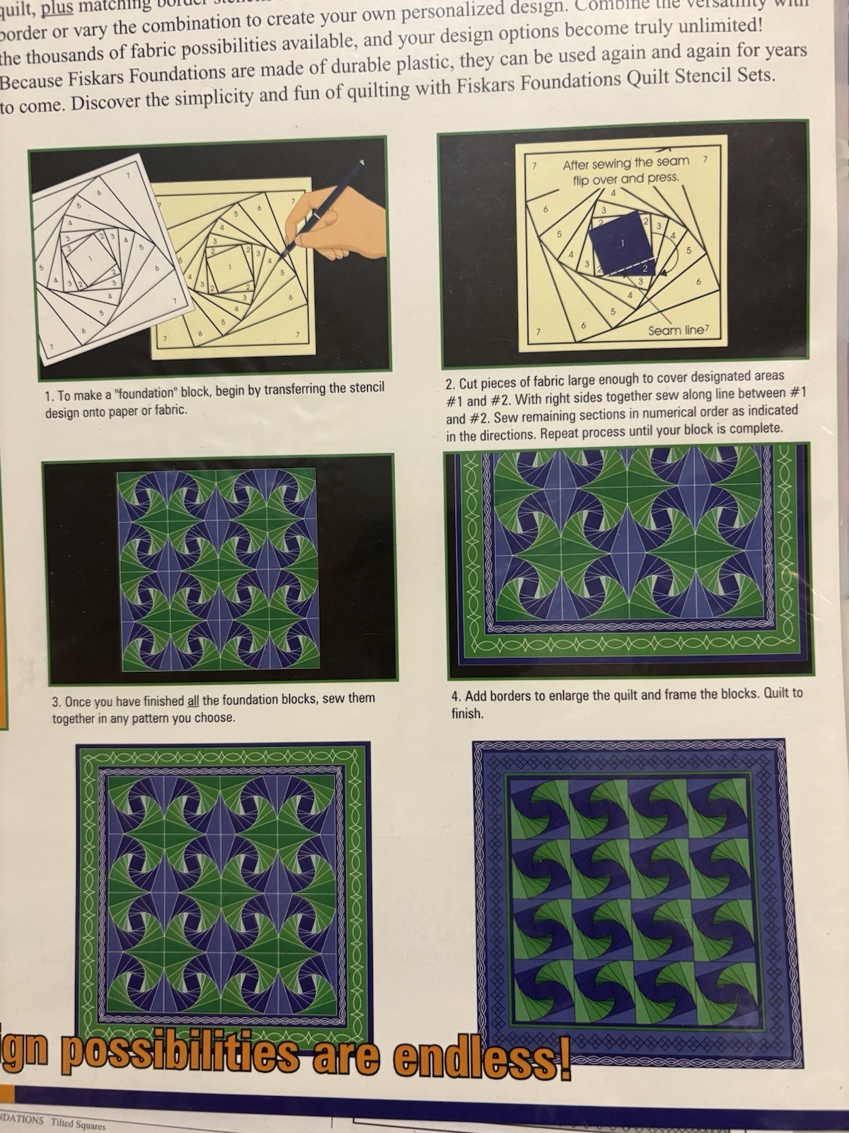 Fiskars Foundations Tilted Squares #8443 Complete Quilt Stencil Set FREE SHIP