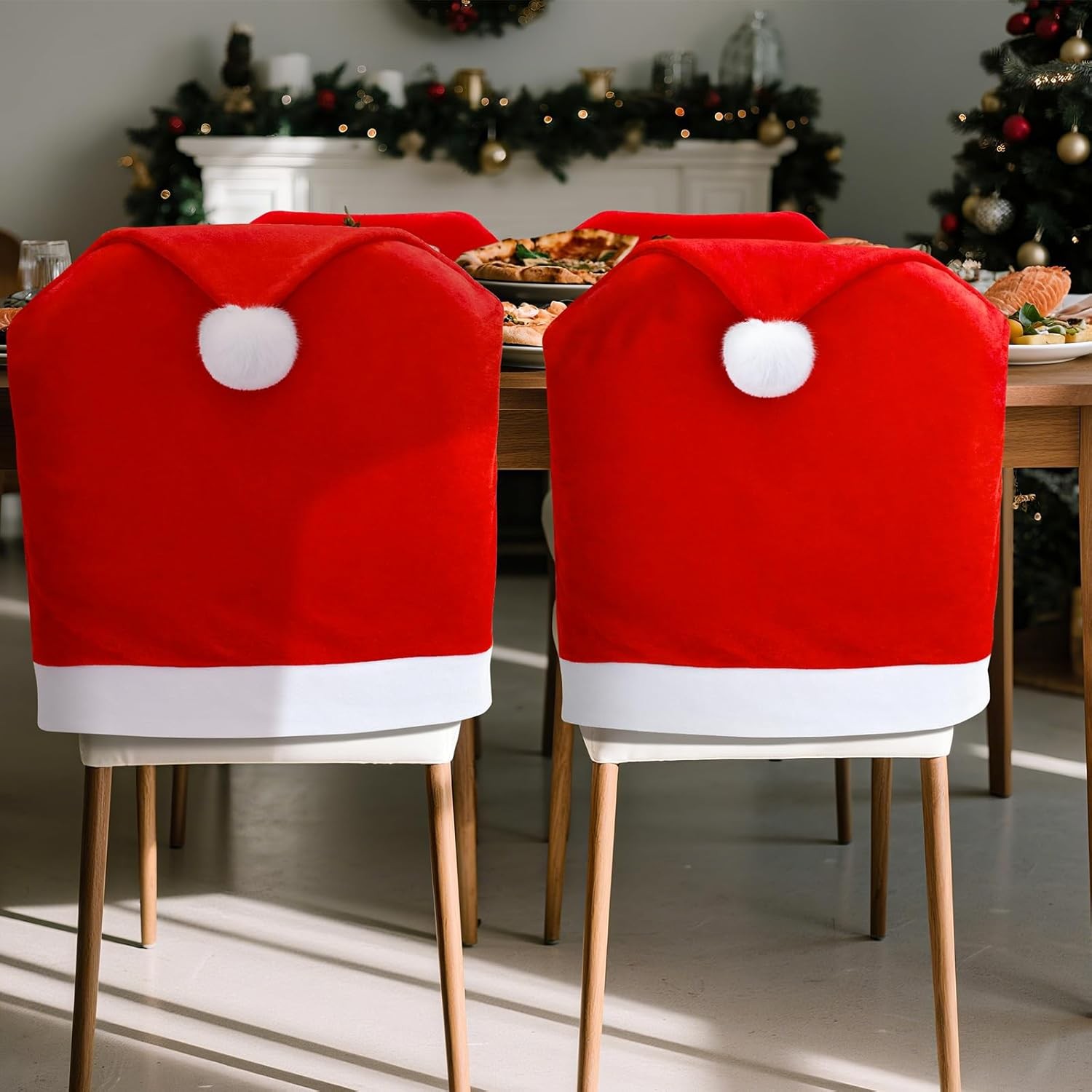 RJVW Christmas Chair Covers of 4, Plush Velvet Dining Room 4 Pcs