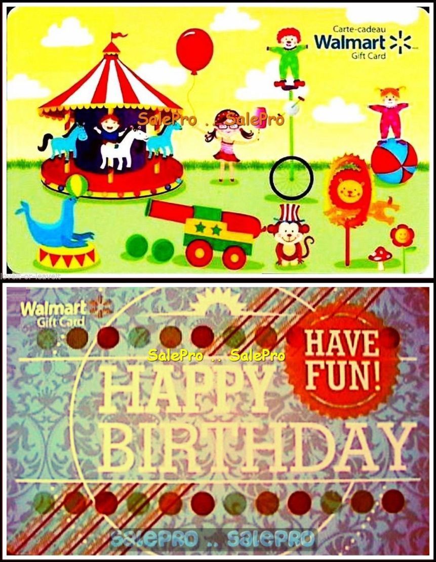 2x WALMART USA ENGLISH HAPPY BIRTHDAY & CIRCUS IN TOWN COLLECTIBLE GIFT CARD LOT