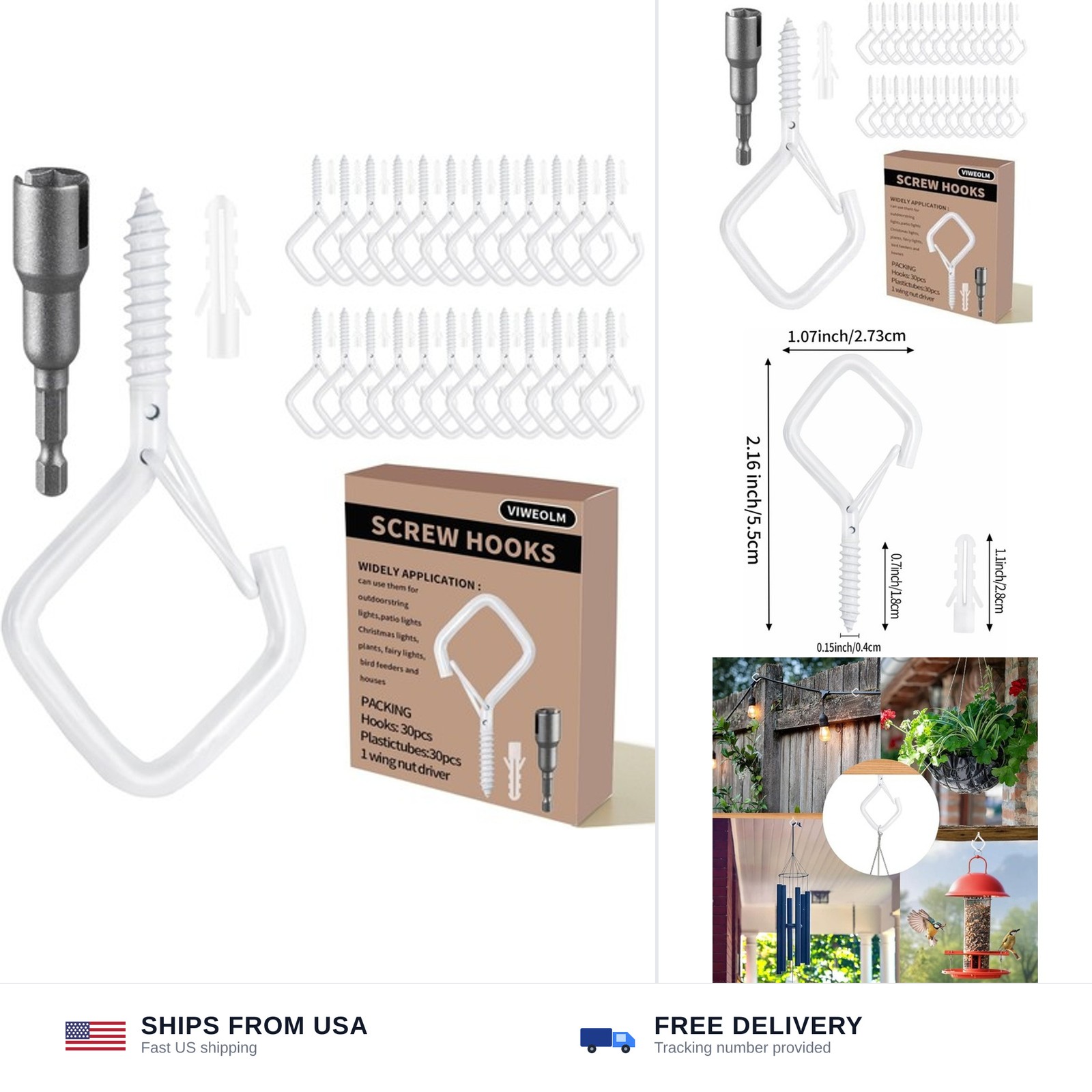 30 Pcs White Eye Hooks Screw Heavy Duty,Ceiling Hooks for Hanging Plants,Stri...