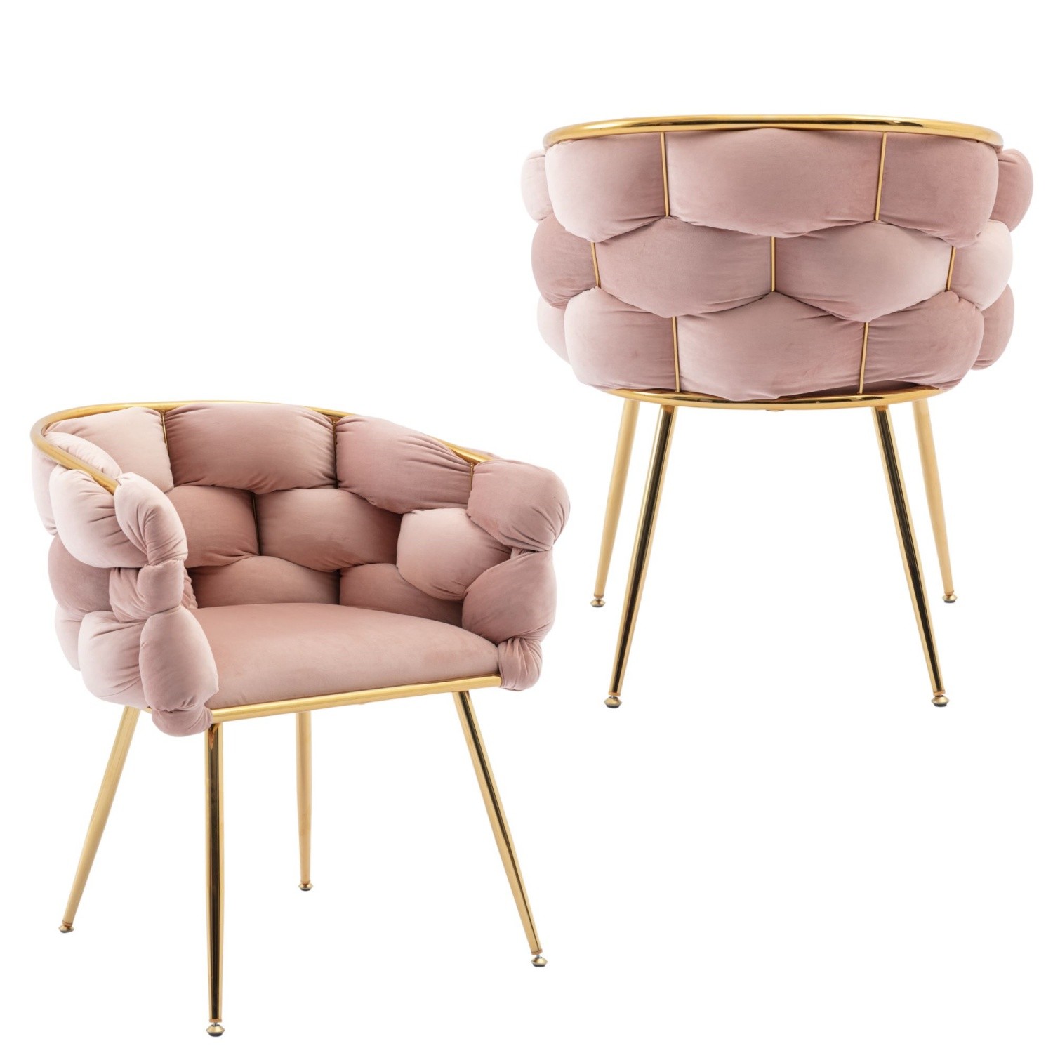 Set of 2 Velvet Accent Chairs Modern Lounge Chairs with Metal Frame for Bedroom