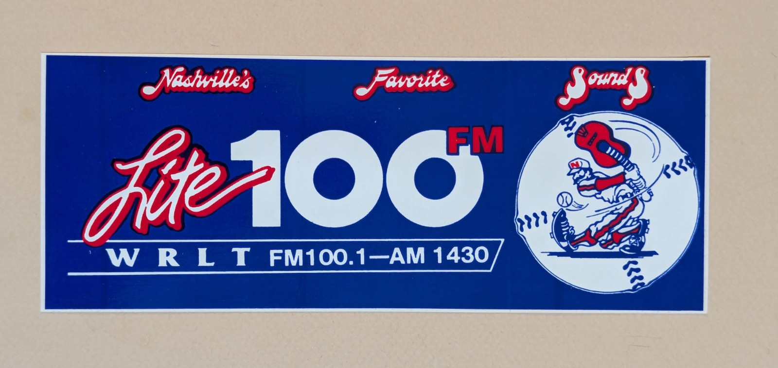 VINTAGE Nashville Sounds  - WRLT Lite 100 Radio Bumper Sticker Decal ⚾️⚾️🎸🎸