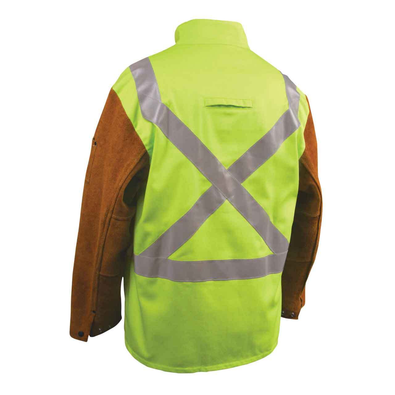 Black Stallion JH1012 Cotton Cowhide Welding Jacket with Pass-Thru Lime X-Large