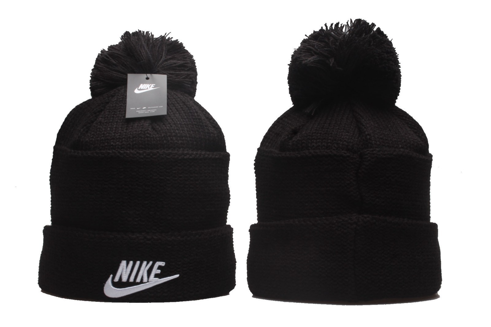 Nike Winter Knit Beanie Cuffed Pom Hat Black Acrylic Warm Adult Unisex New