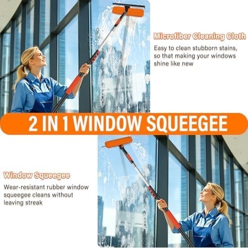 26FT Telescoping Window Cleaning Kit with 14" Squeegee - 2-in-1 Professional