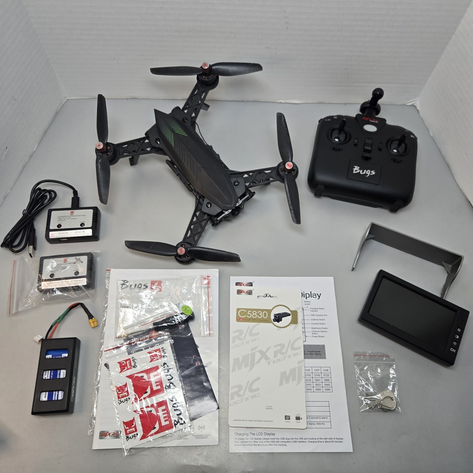 For Parts - MJX Bugs 6 Brushless RC Drone Quadcopter - Case, Camera & Display