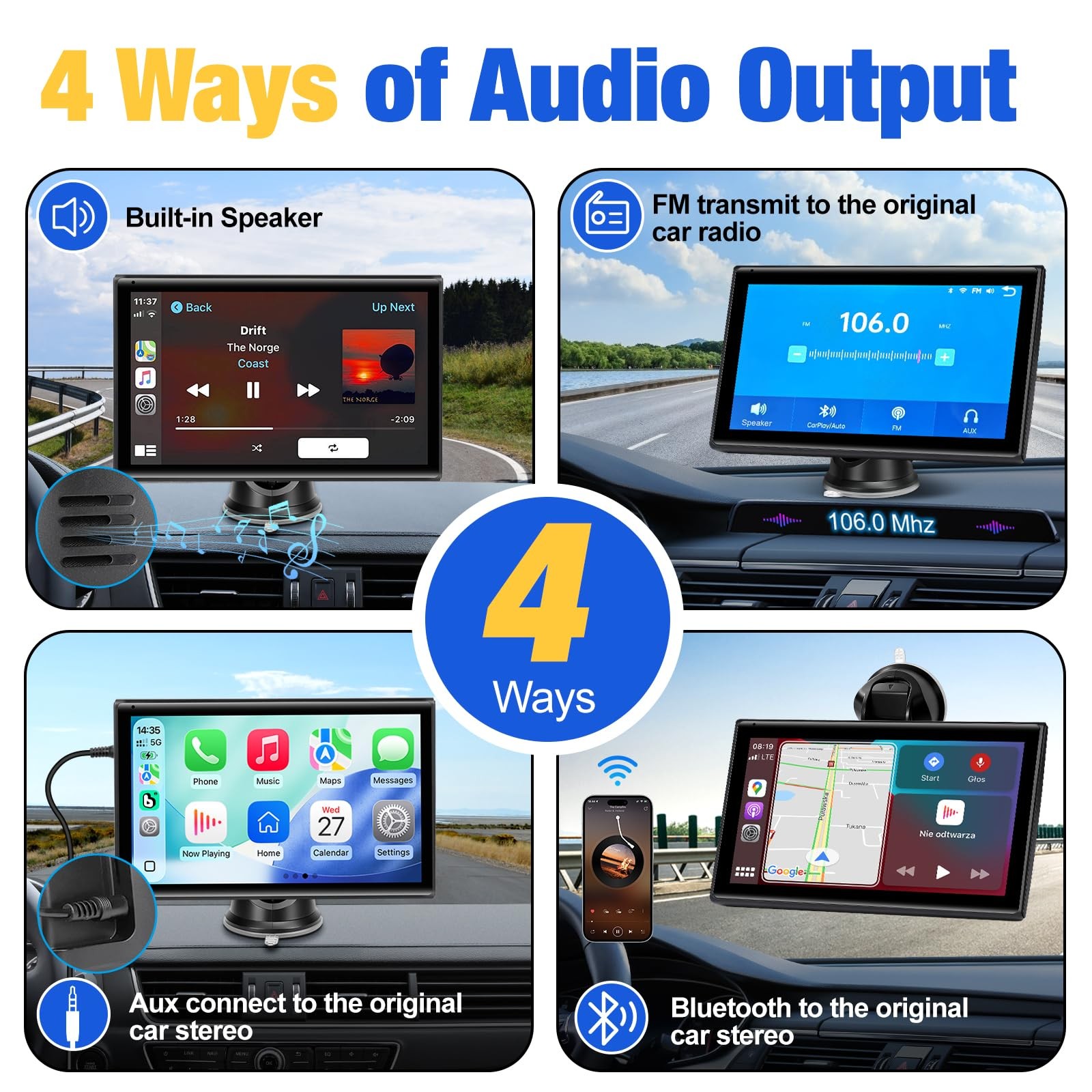 Carplay Screen for Car, 7 inch Wireless Carplay & Android Auto（Black）