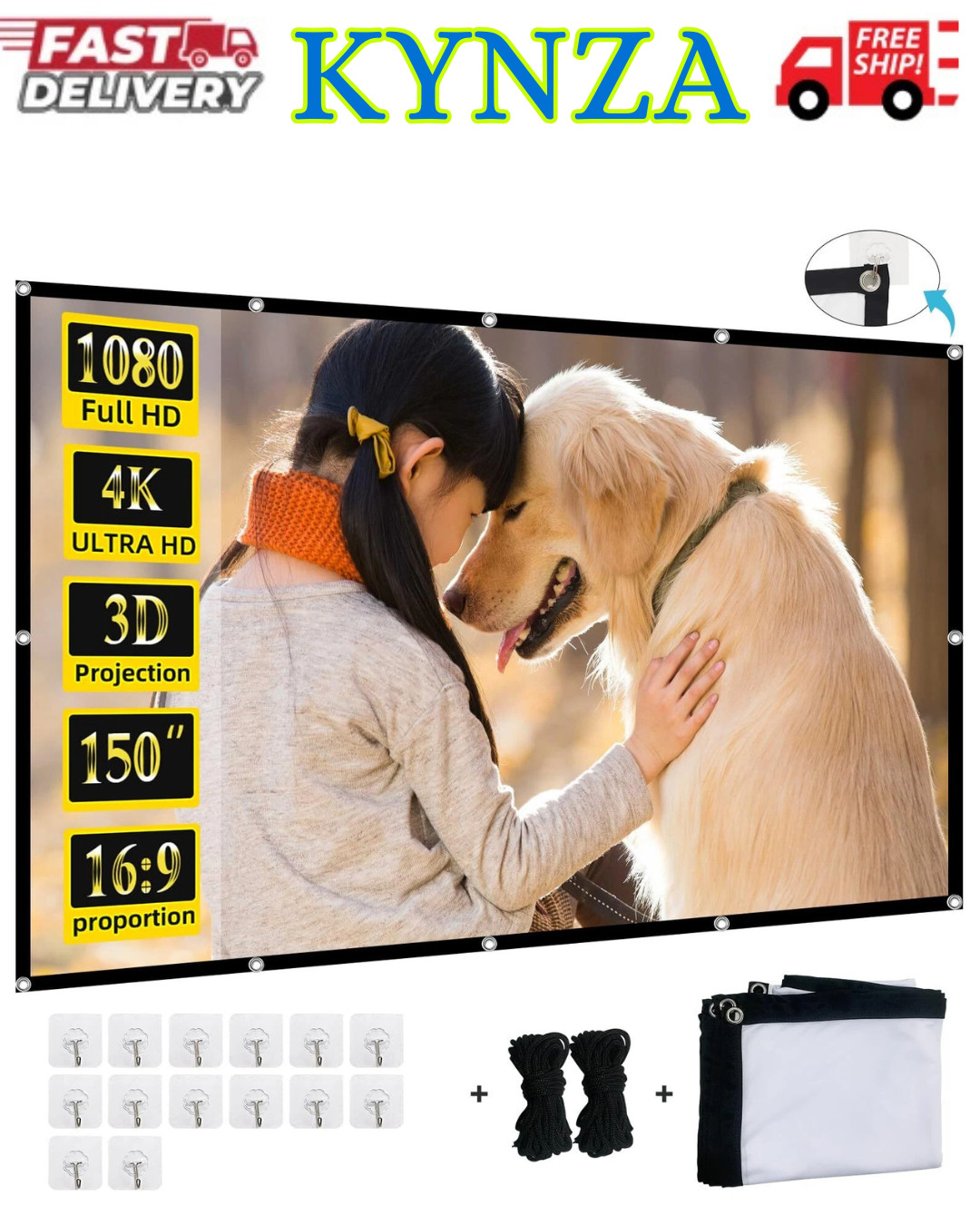 Projector Screen,XINLEMY 150-inch Projection Screen 4K 16:9 HD Foldable Portable