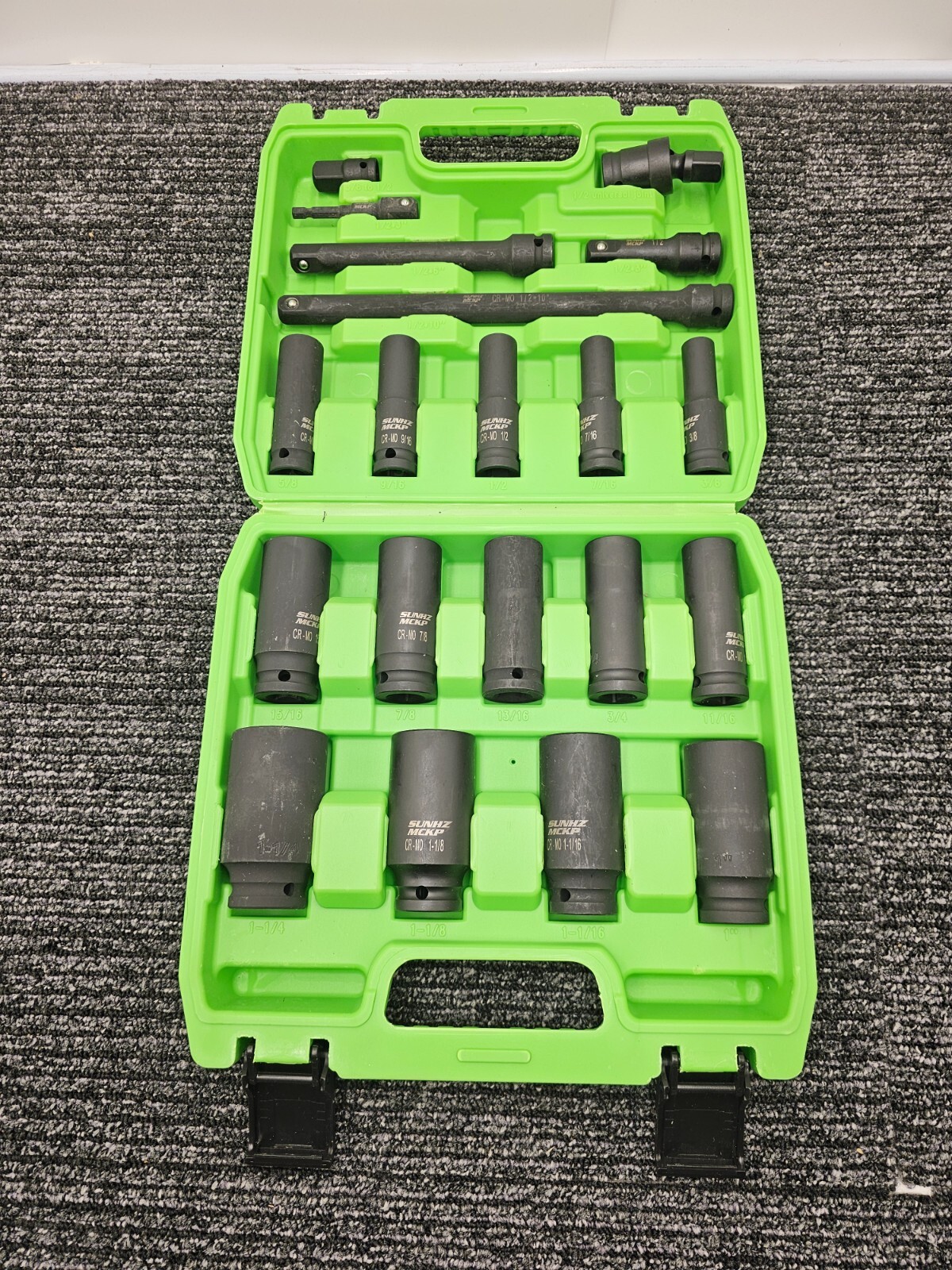 SUNHZMCKP 20-Piece 1/2 SAE Impact Socket 1/2" Drive SAE Size Heavy Duty Black