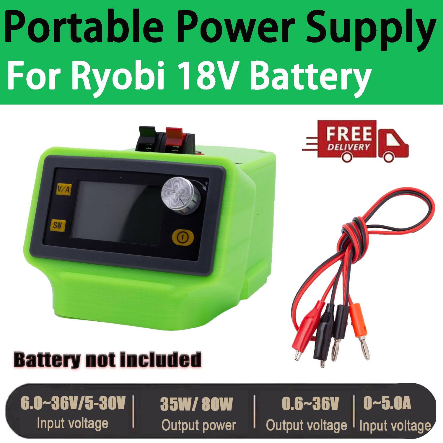Portable Supply Power Adjustable Voltage For Ryobi 18V DC Lithium-Ion Battery