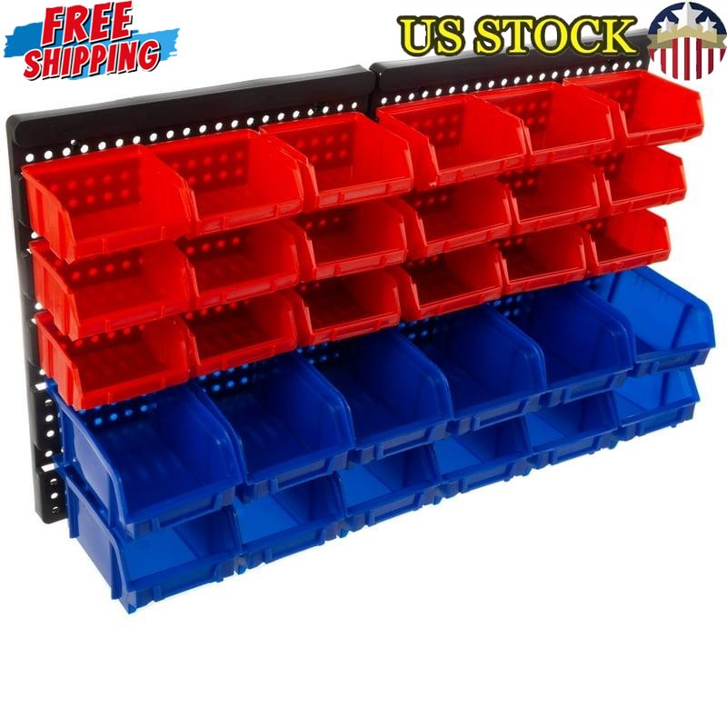 30-Compartment Wall-Mounted Garage Storage Bins Hardware & Craft Organizer New