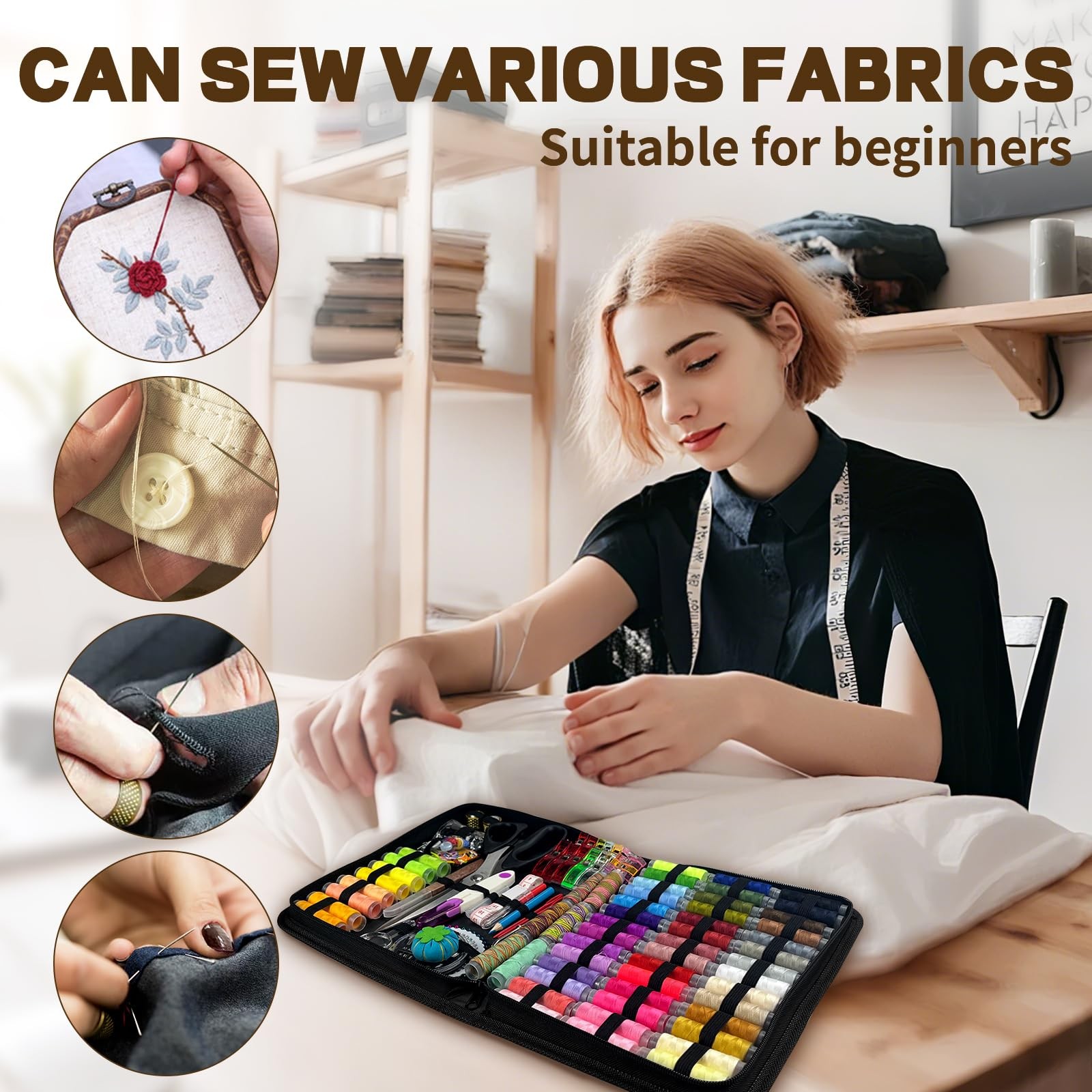 305Pcs Sewing Kit for Adults, 56Color Thread Spools, Portable Needle Color B