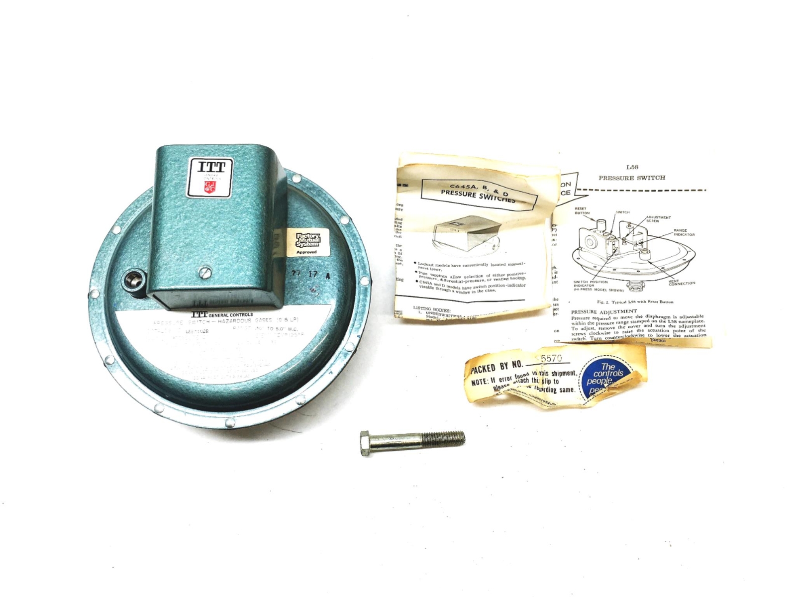 ITT Pressure Switch L58A102B NOS