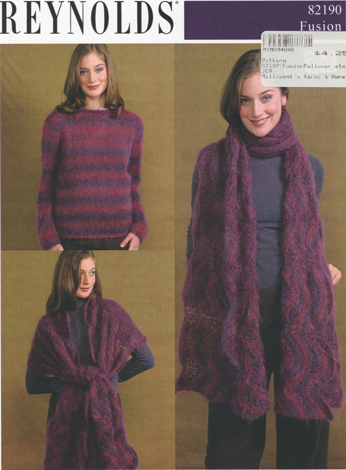 Reynolds Knitting Pattern 82190 Fusion Pullover & Wave Stole - Easy Knit