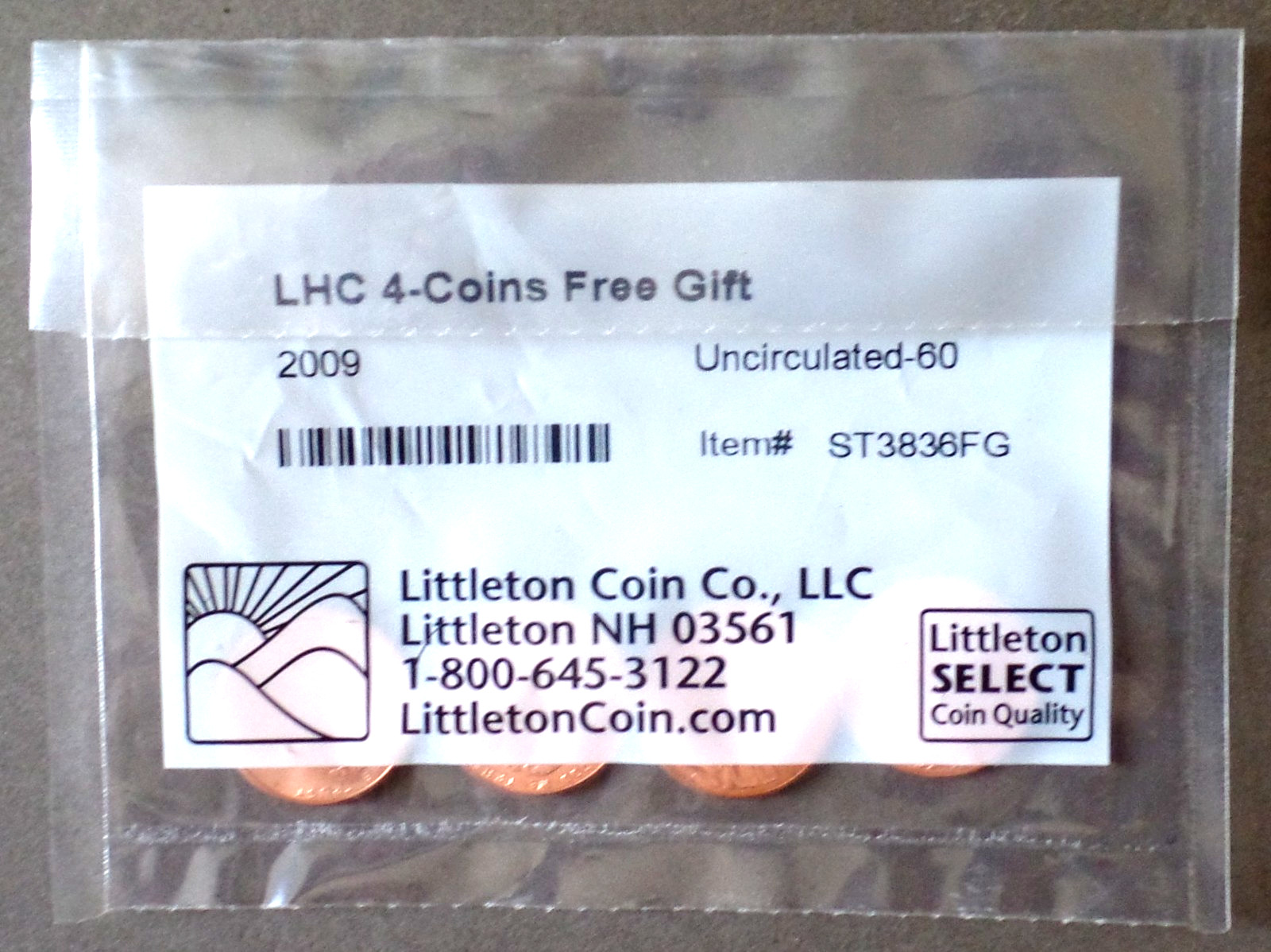 Vintage 4 Uncirculated 2009 ONE CENT PENNIES Unopened LITTLETON #ST3836FG (a)