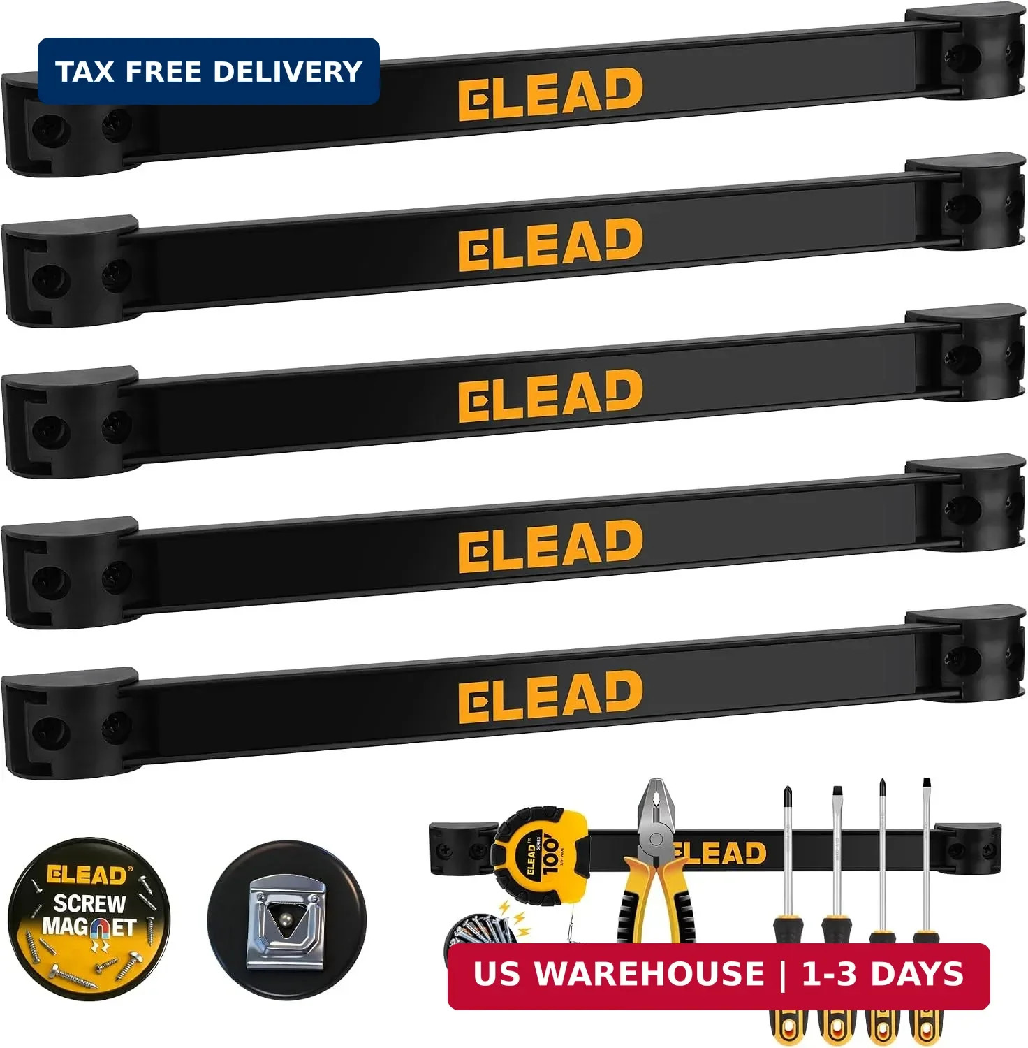 6-Piece 12" Magnetic Tool Holder Storage Organizer - Wall Mount Rack Garage Orga