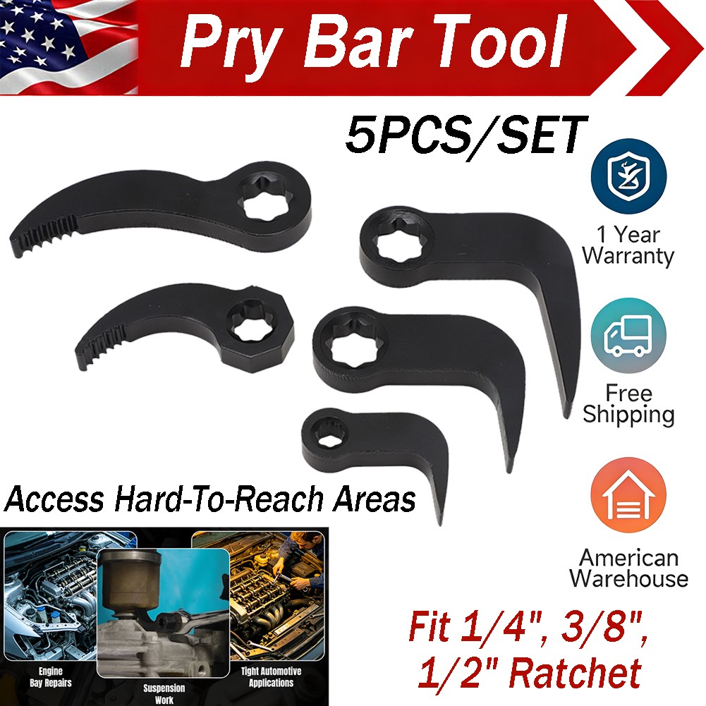 Mechanic Pry Bar Tool Set 5PCS Adjustable Angle Adapter For 1/4 3/8 1/2 Ratchets