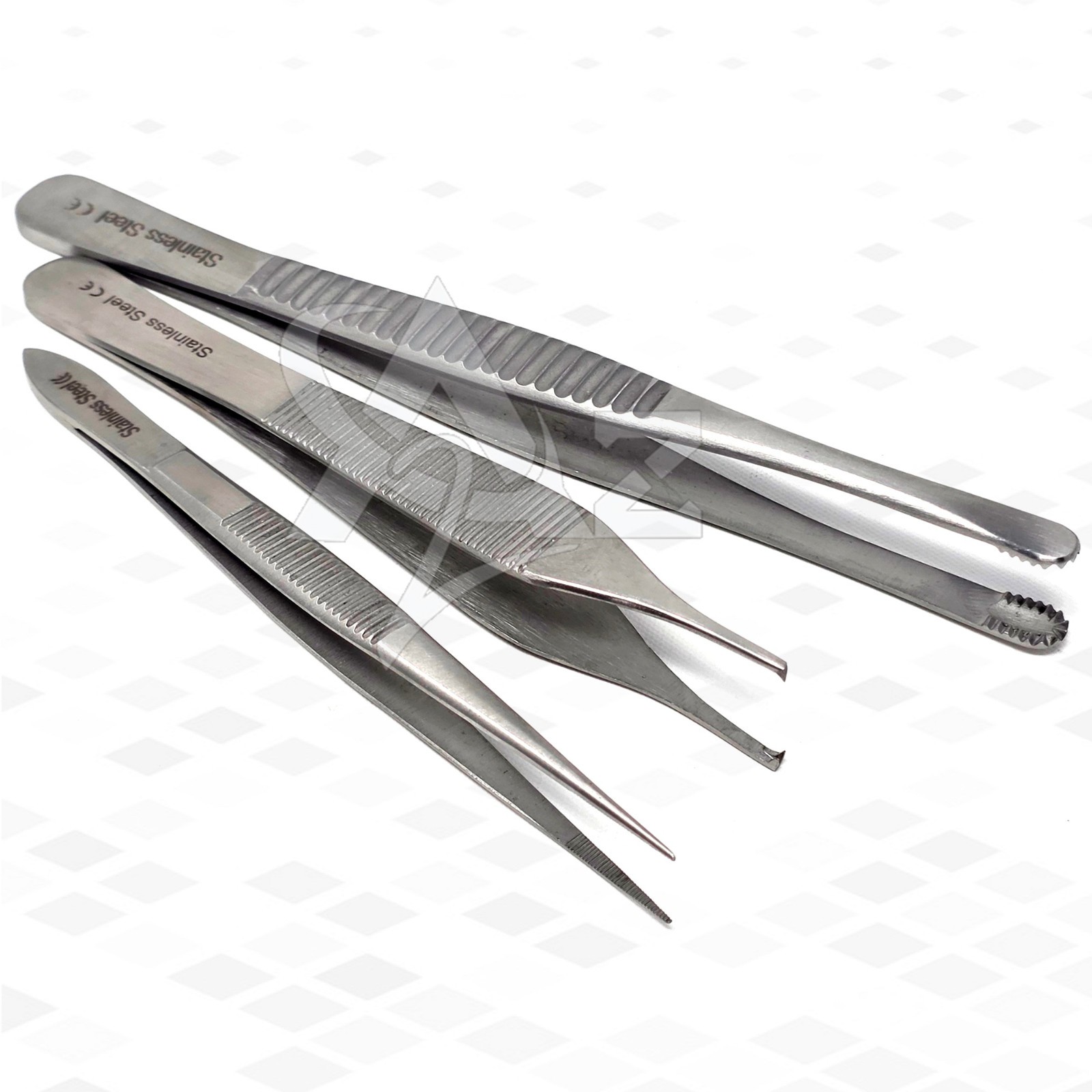 Surgical Tissue Dressing Forceps Micro Serrated +Adson Kocher +Russian Tweezers
