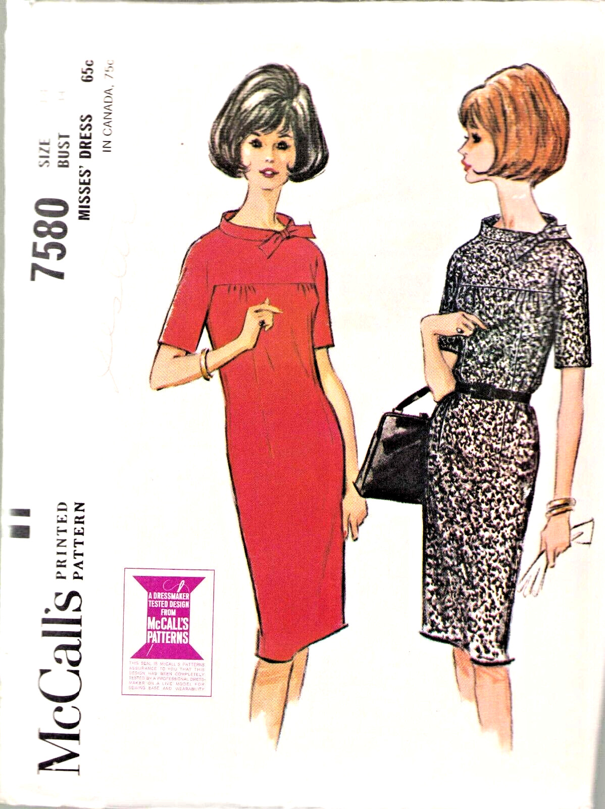Pencil Dress 1960s Office Women's Retro McCalls 7580 Sz 14
